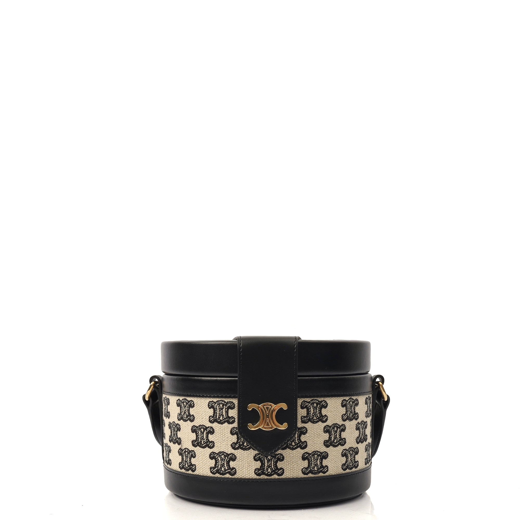 Celine Shoulder Bag Triomphe Oval Crossbody in Black, Fabric — Front View