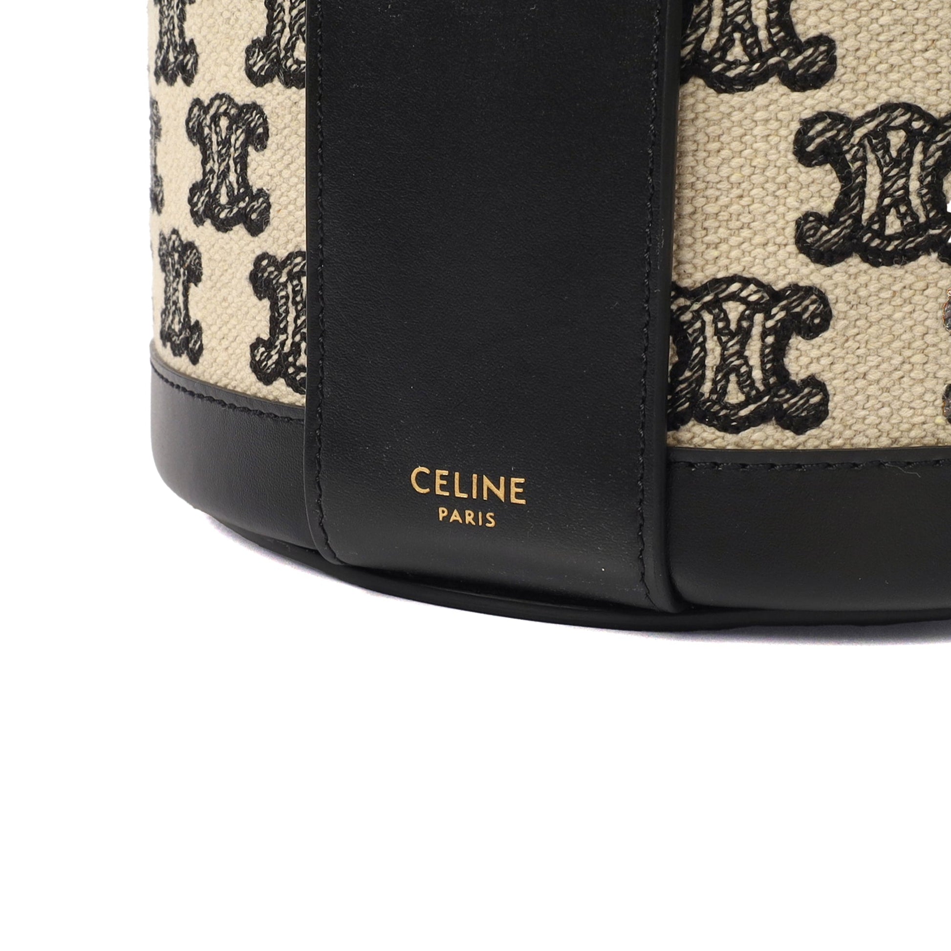 Celine Shoulder Bag Triomphe Oval Crossbody in Black, Fabric — Detail View