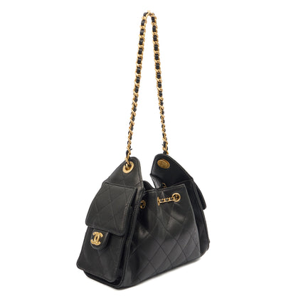 Chanel Shoulder Bag Chanel 25 in Black, Calfskin Leather — Side View