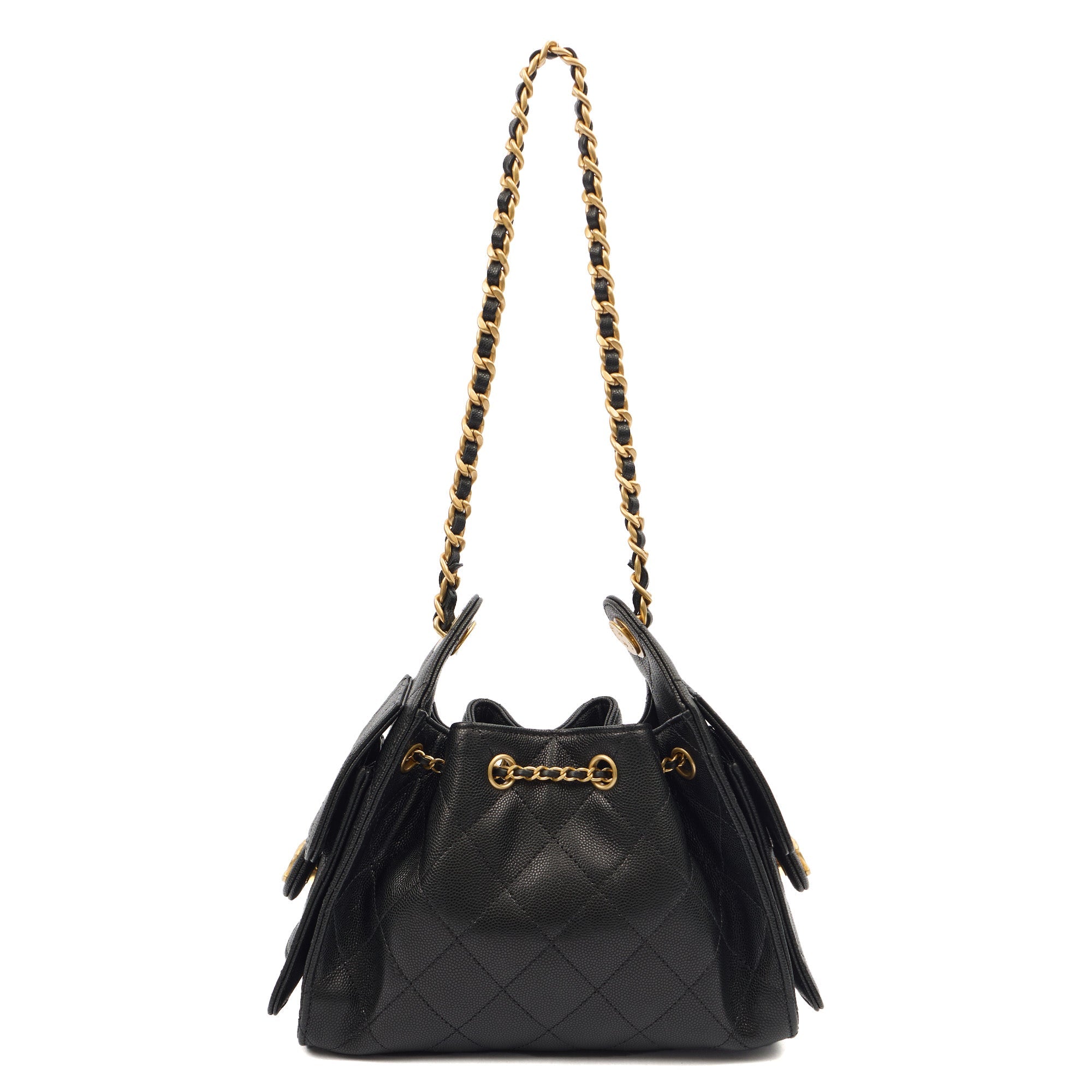 Chanel Shoulder Bag Chanel 25 in Black, Calfskin Leather — Back View