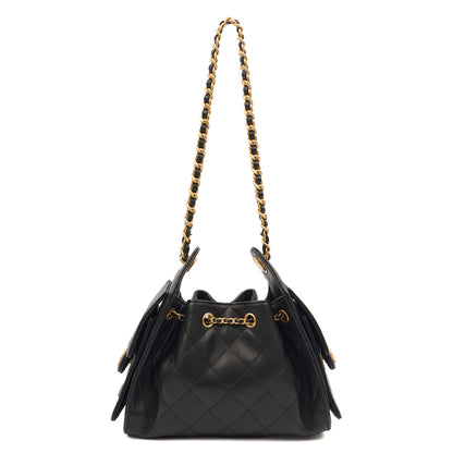 Chanel Shoulder Bag Chanel 25 in Black, Calfskin Leather — Back View