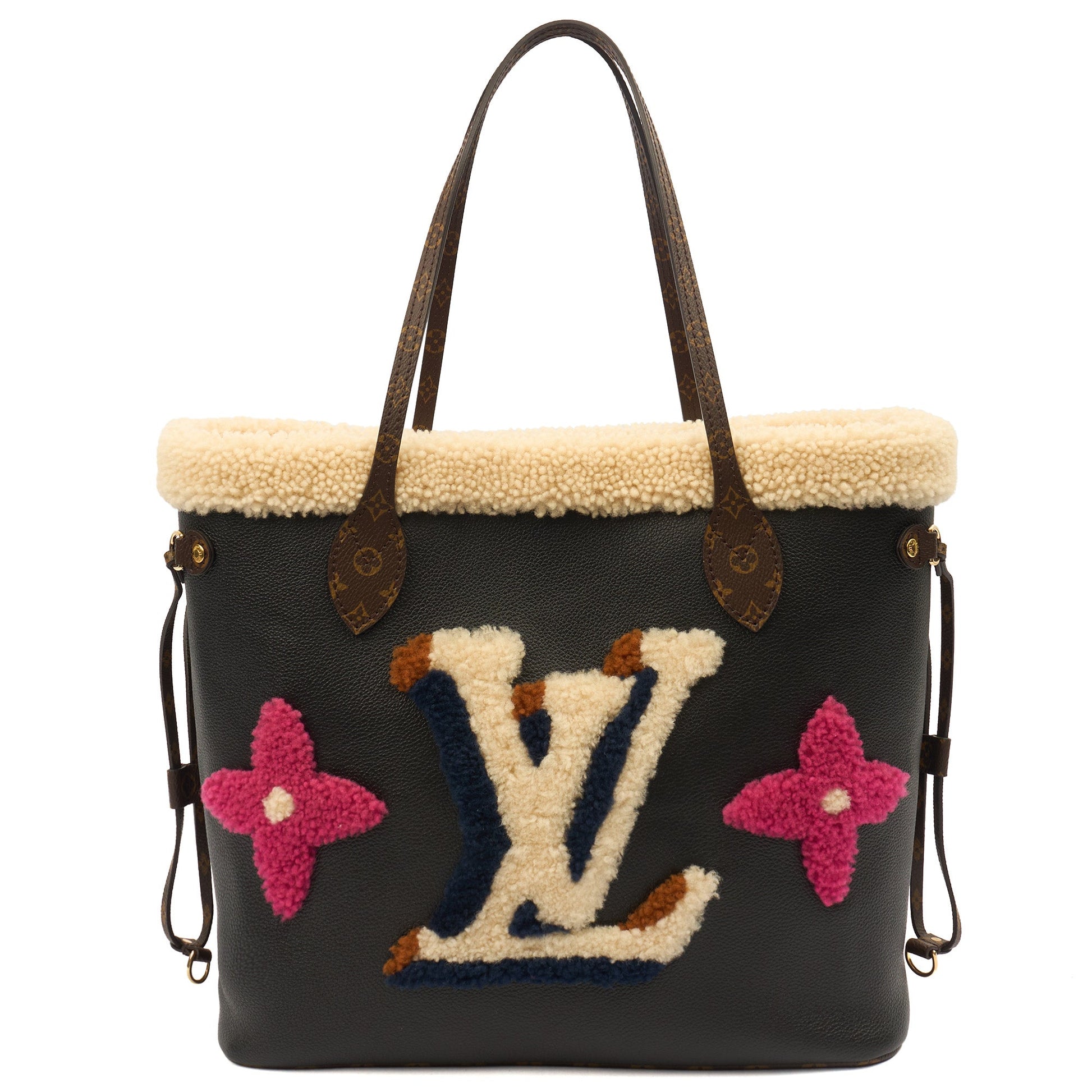 Louis Vuitton Tote Neverfull MM in Black, Leather — Front View