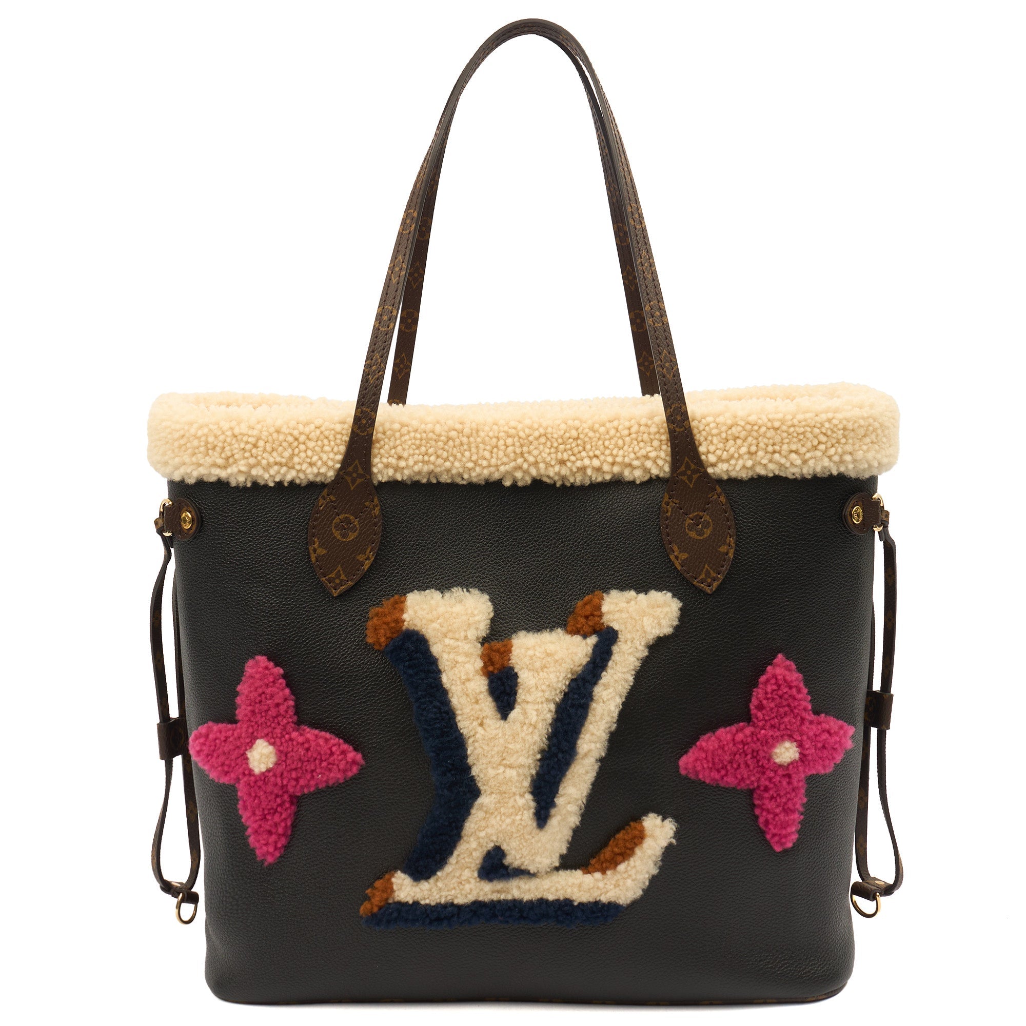 Louis Vuitton Tote Neverfull MM in Black, Leather — Front View