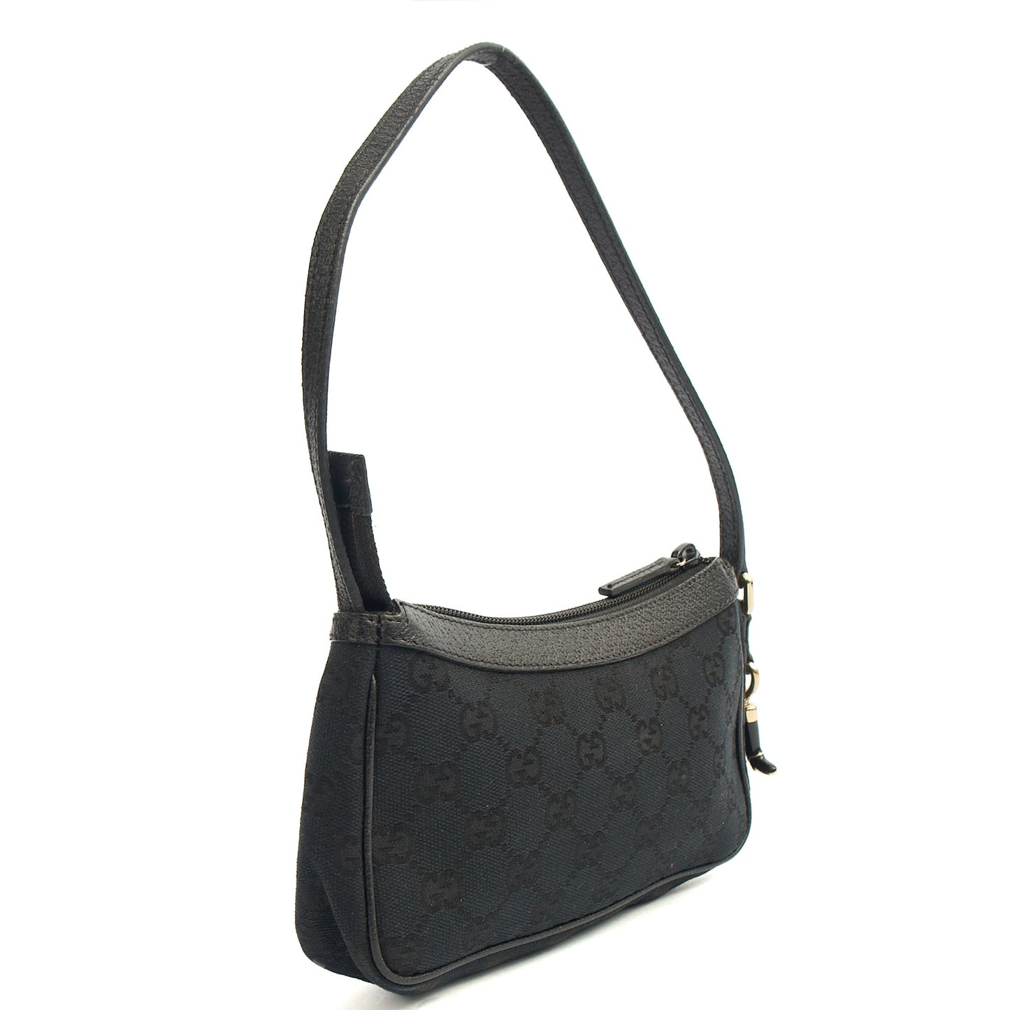 Gucci Mini Bag Pochette in Black, GG Canvas — Side View
