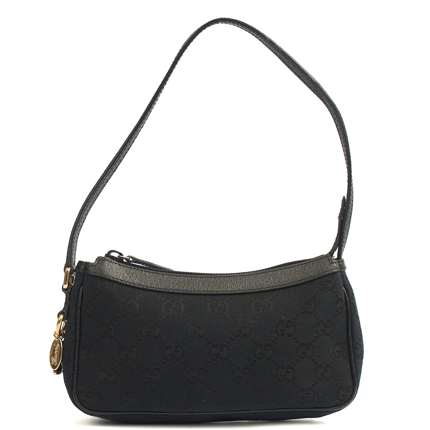 Gucci Mini Bag Pochette in Black, GG Canvas — Front View