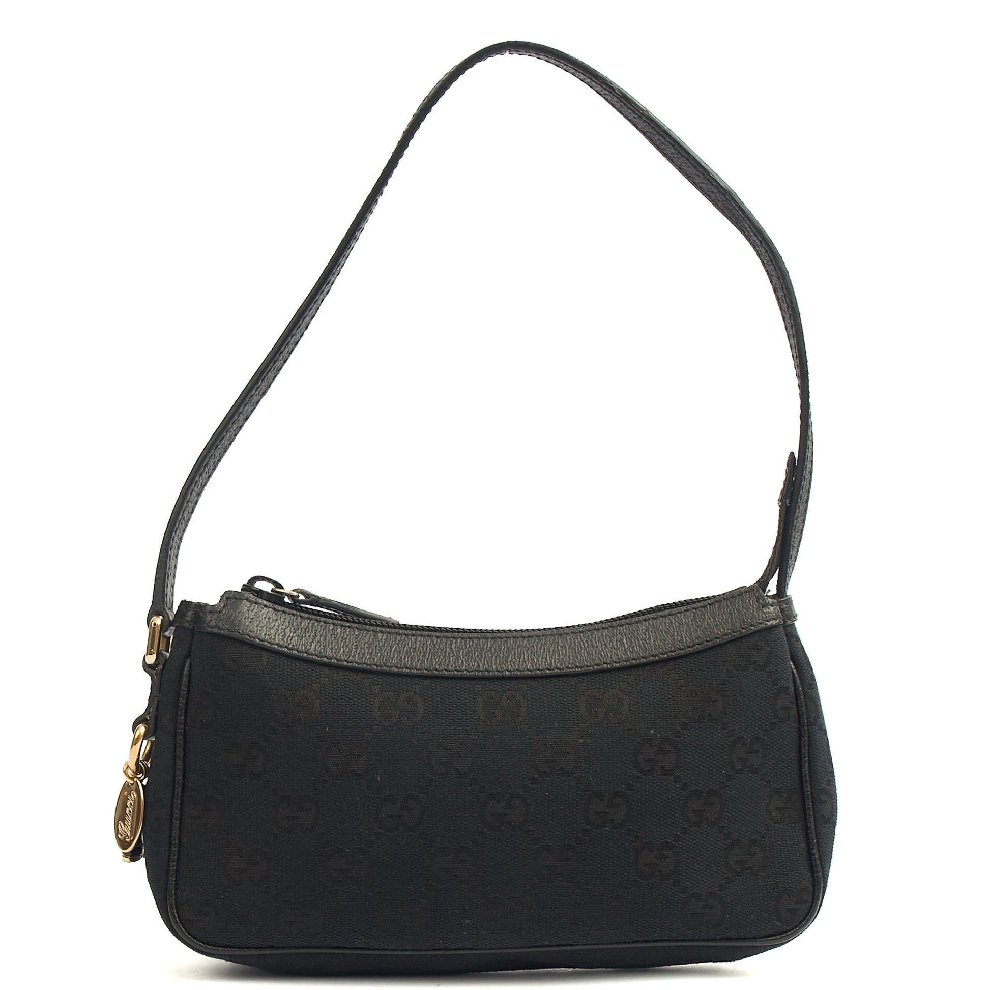Gucci Mini Bag Pochette in Black, GG Canvas — Front View