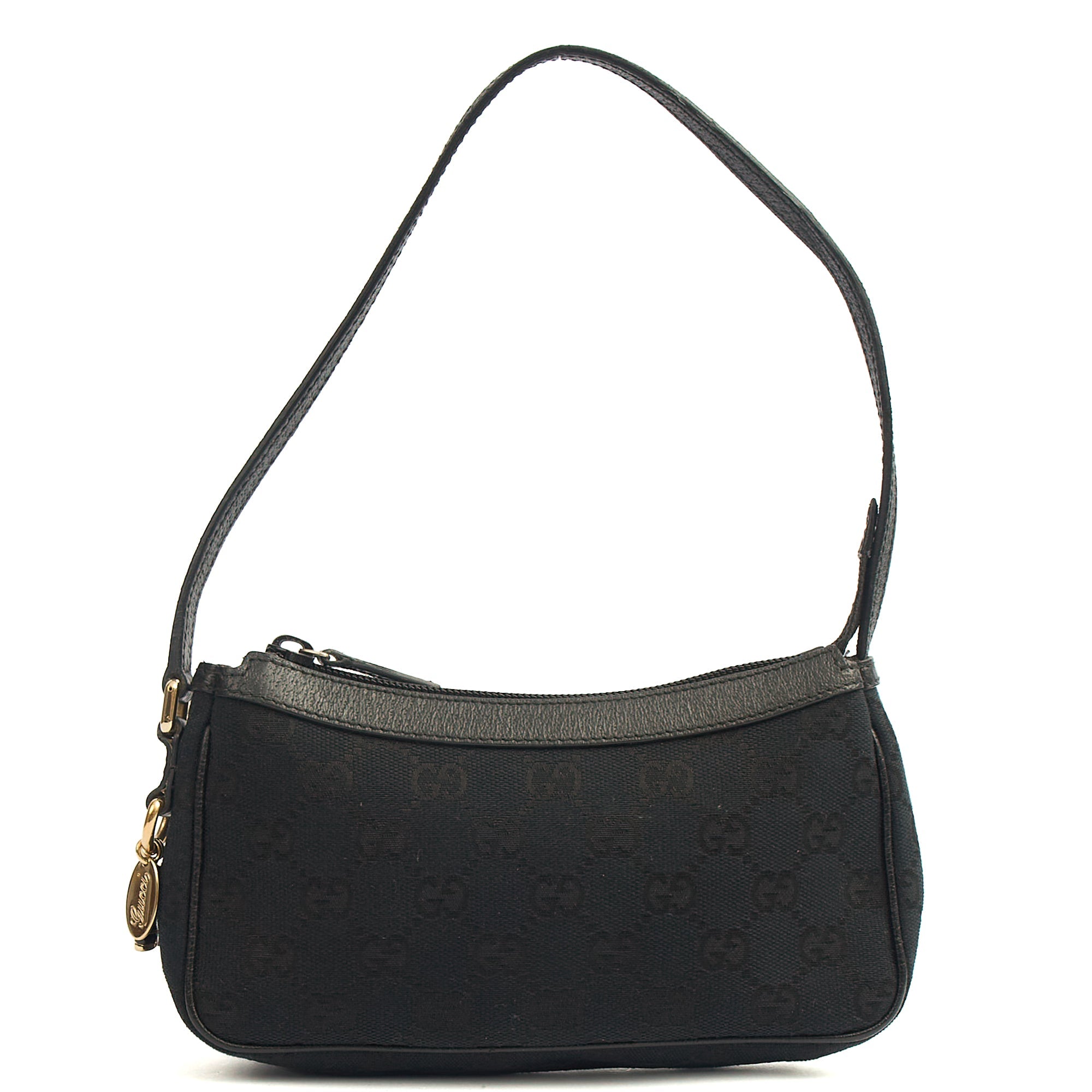 Gucci Mini Bag Pochette in Black, GG Canvas — Front View