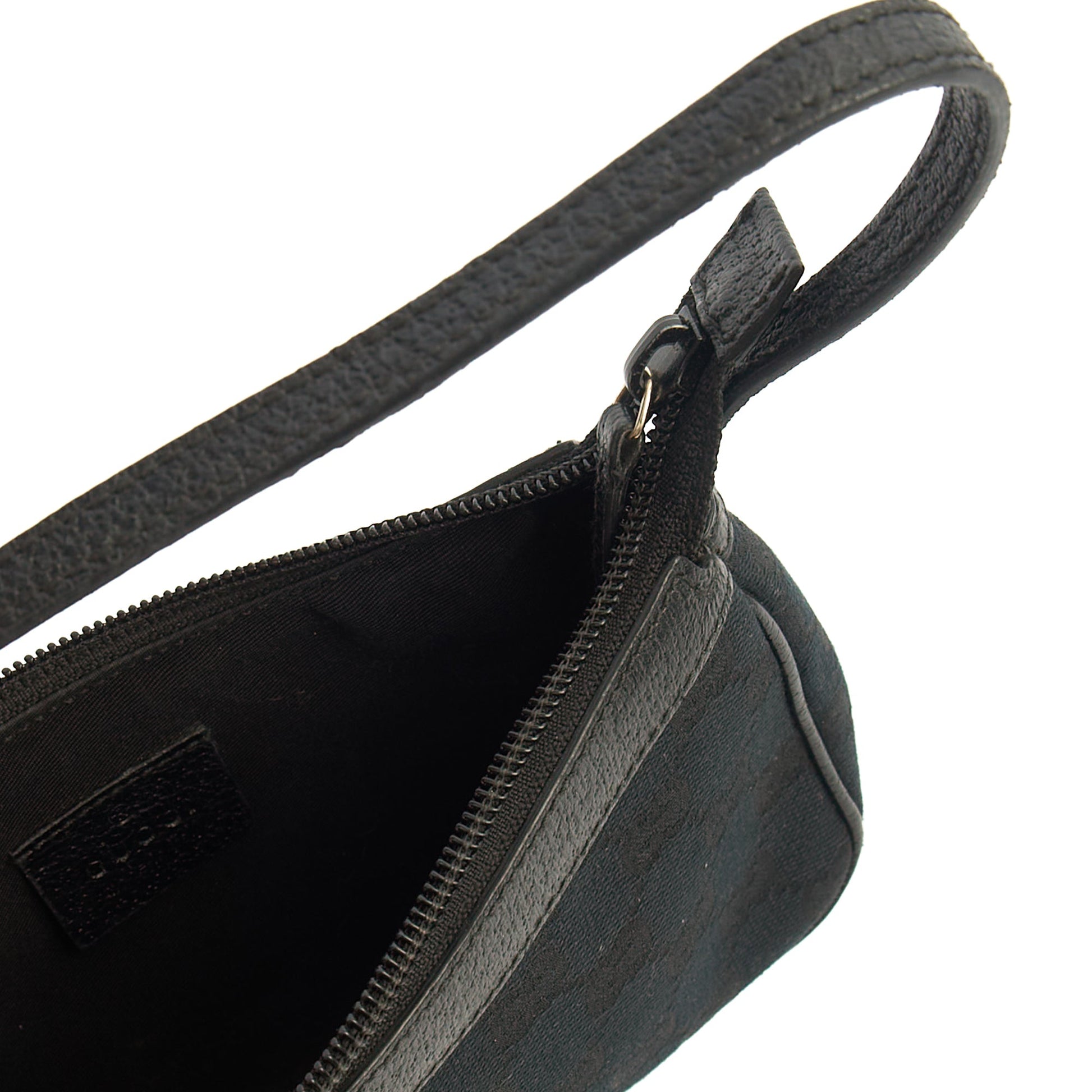 Gucci Mini Bag Pochette in Black, GG Canvas — Detail View