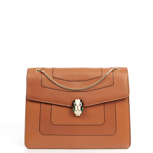 Bulgari Shoulder Bag Serpenti Forever Crossbody in Brown, Leather — Front View