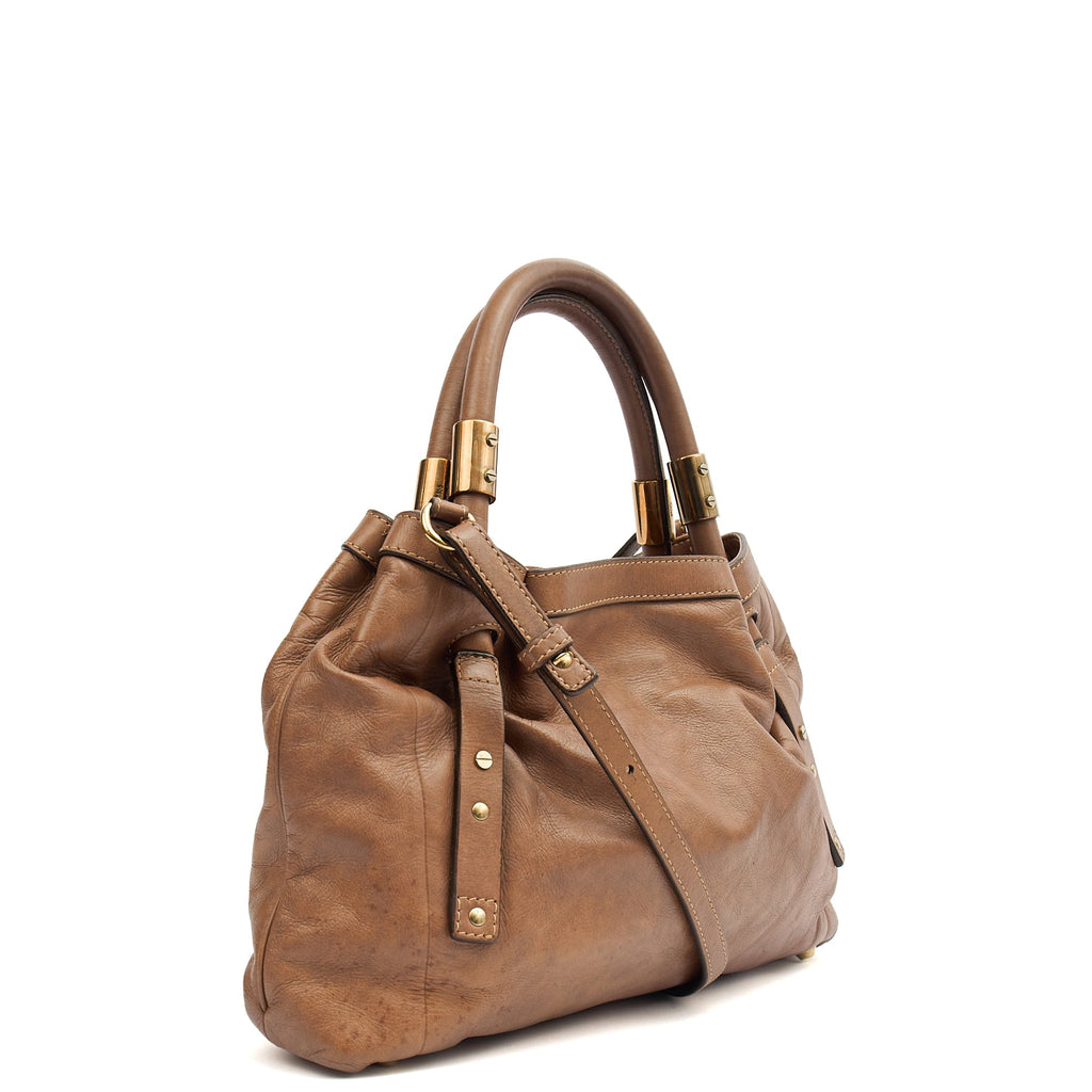 Chloe Tote Shoulder Bag in Brown, Calfskin Leather — Side View