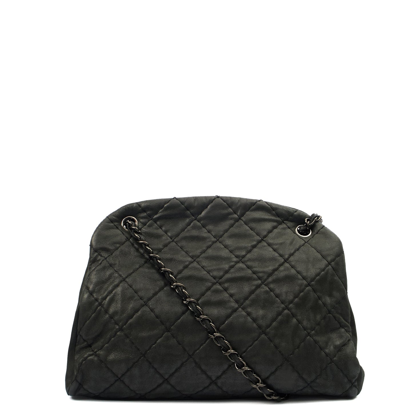 Chanel Tote Mademoiselle Bowling Bag - Medium in Black, Nubuck — Back View