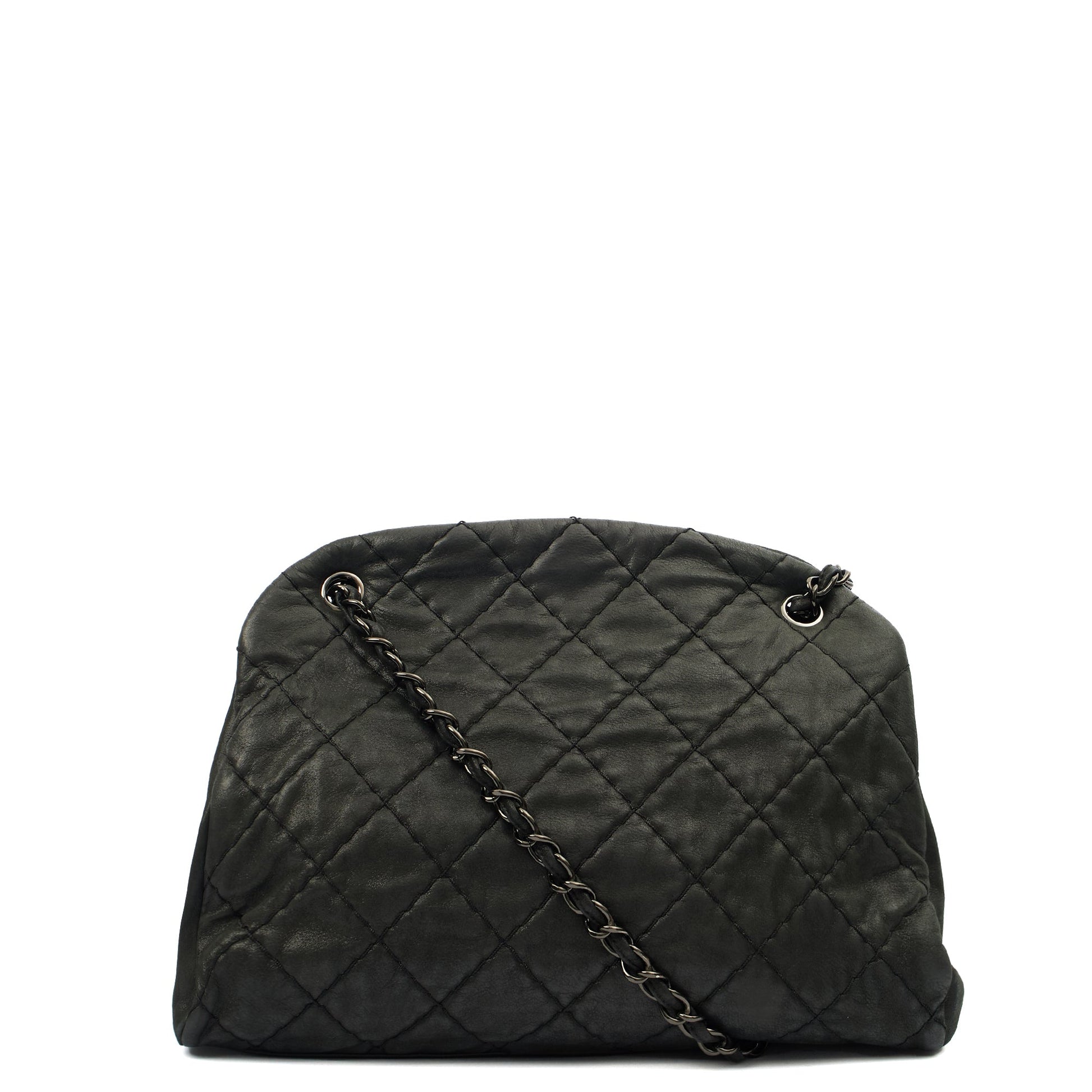 Chanel Tote Mademoiselle Bowling Bag - Medium in Black, Nubuck — Back View