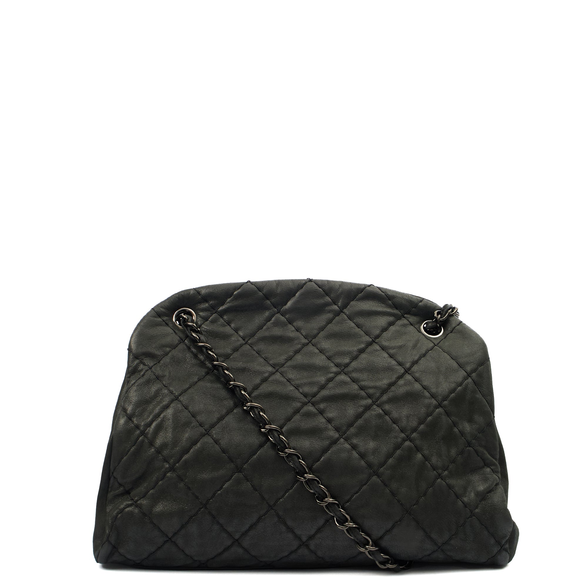 Chanel Tote Mademoiselle Bowling Bag - Medium in Black, Nubuck — Back View