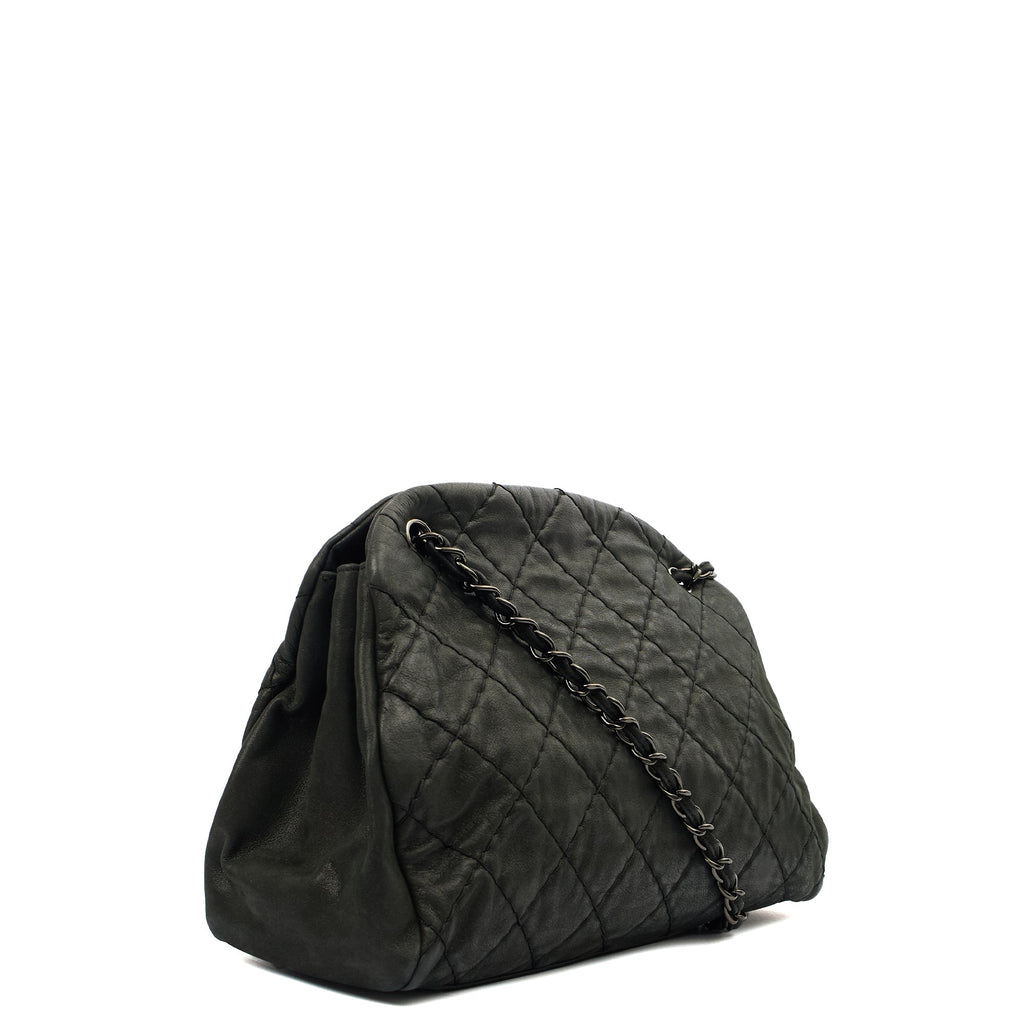 Chanel Tote Mademoiselle Bowling Bag - Medium in Black, Nubuck — Side View