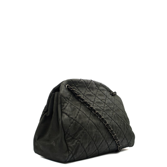 Chanel Tote Mademoiselle Bowling Bag - Medium in Black, Nubuck — Side View