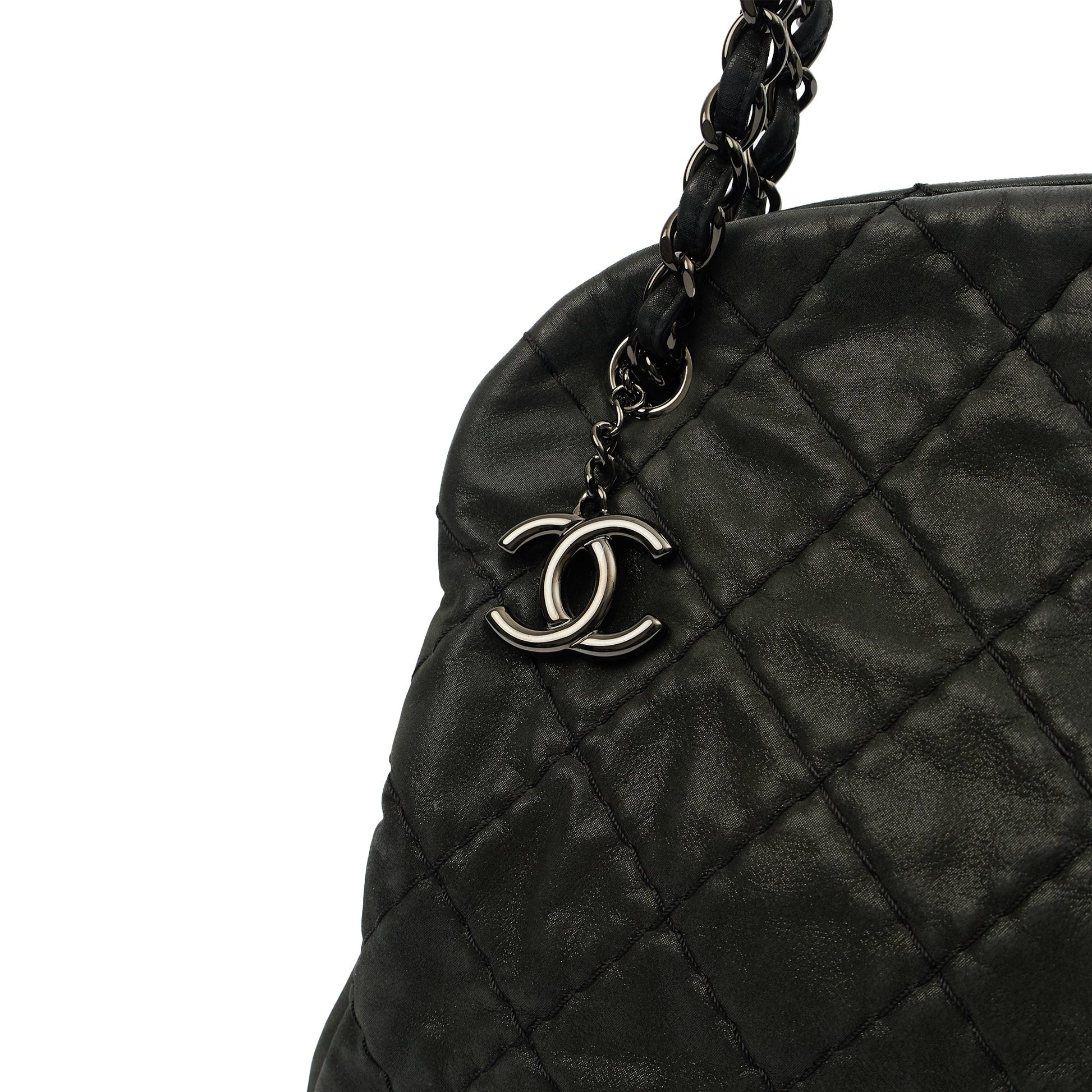Chanel Tote Mademoiselle Bowling Bag - Medium in Black, Nubuck — Alternate View 26