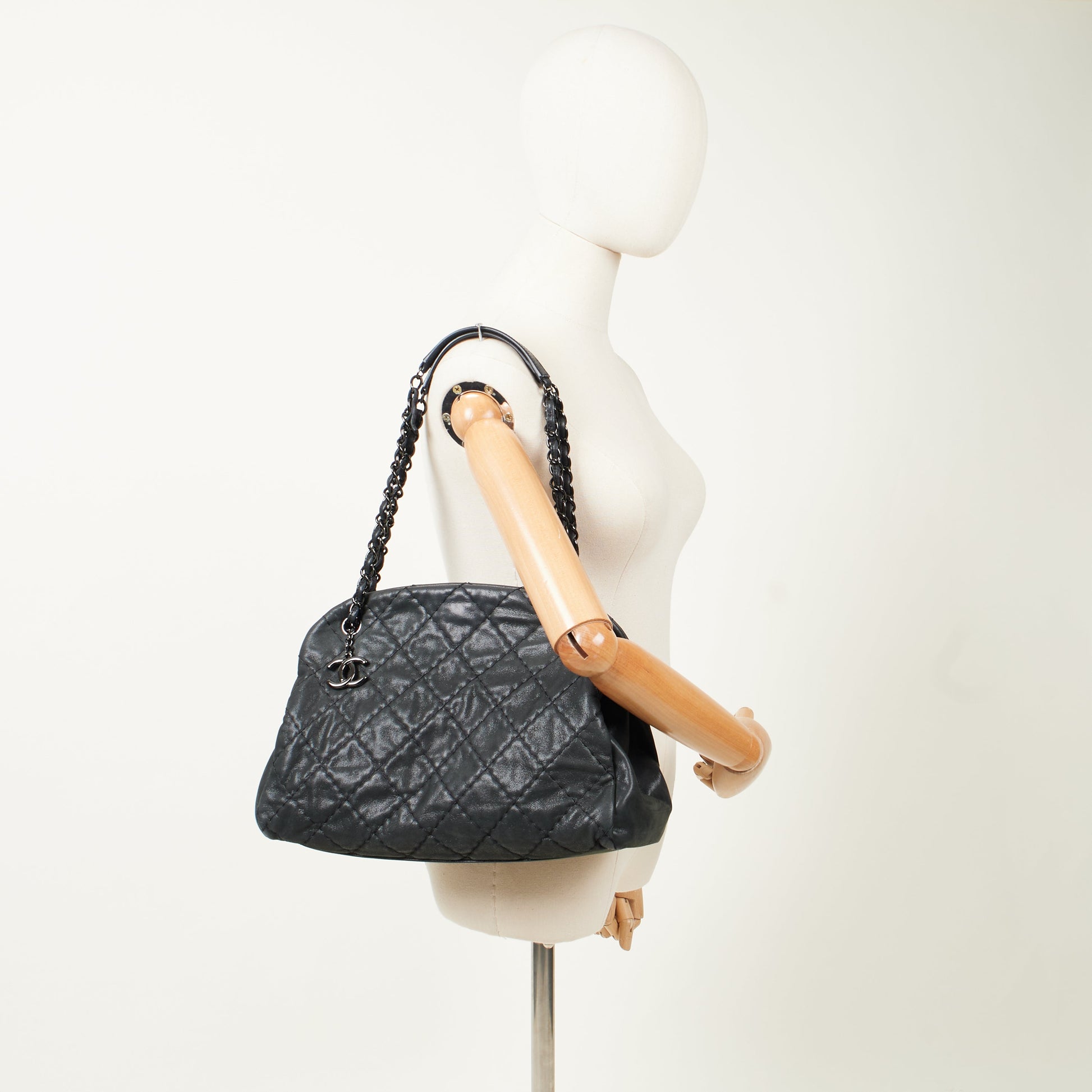 Chanel Tote Mademoiselle Bowling Bag - Medium in Black, Nubuck — Alternate View 15