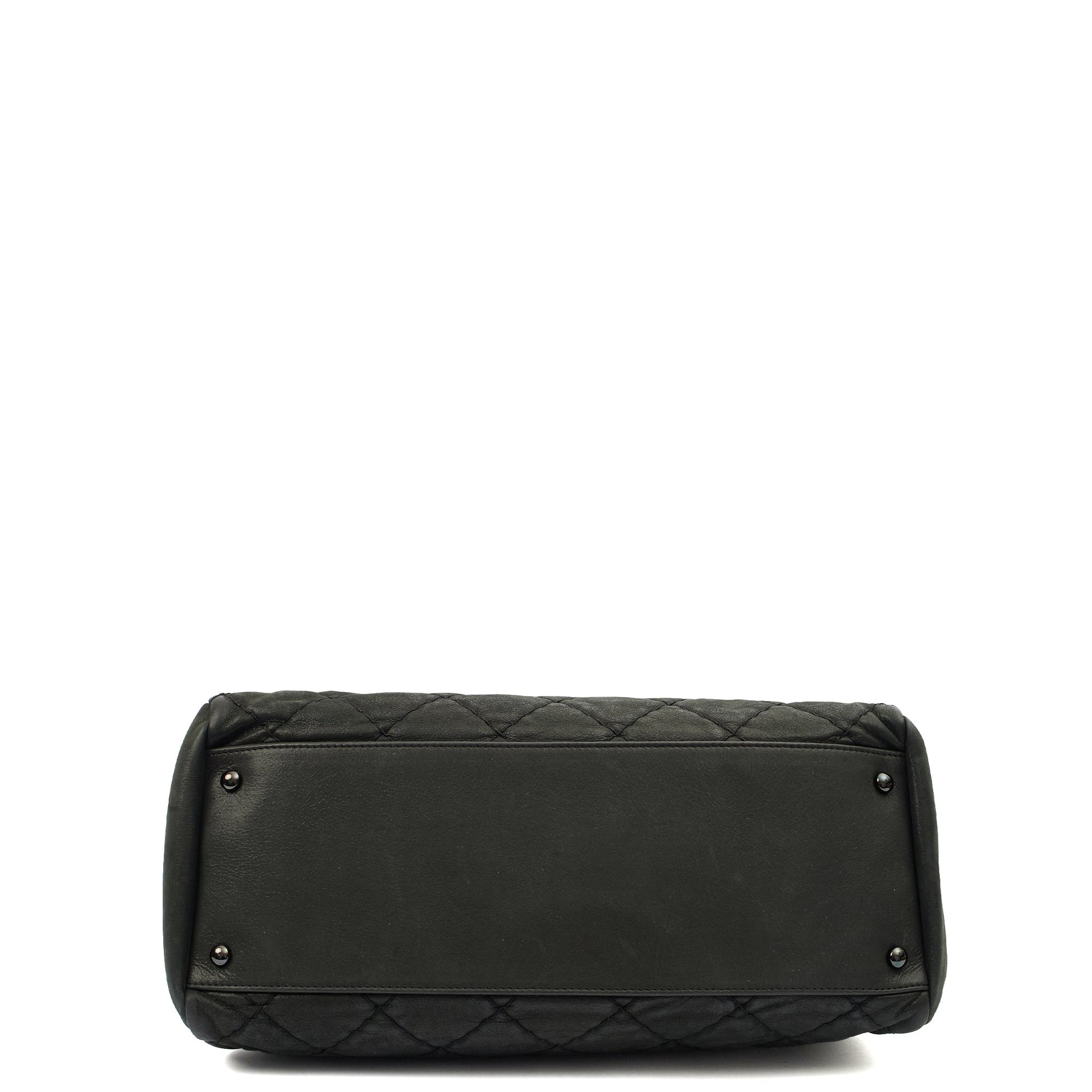 Chanel Tote Mademoiselle Bowling Bag - Medium in Black, Nubuck — Top View