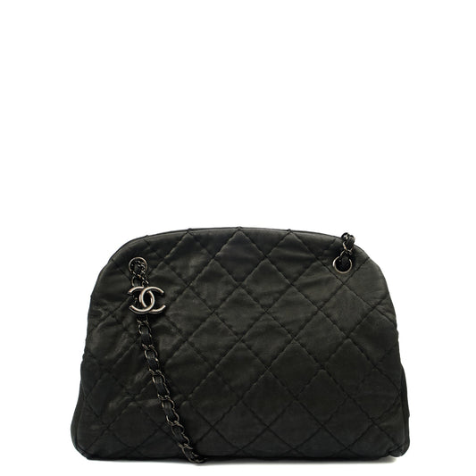 Chanel Tote Mademoiselle Bowling Bag - Medium in Black, Nubuck — Front View