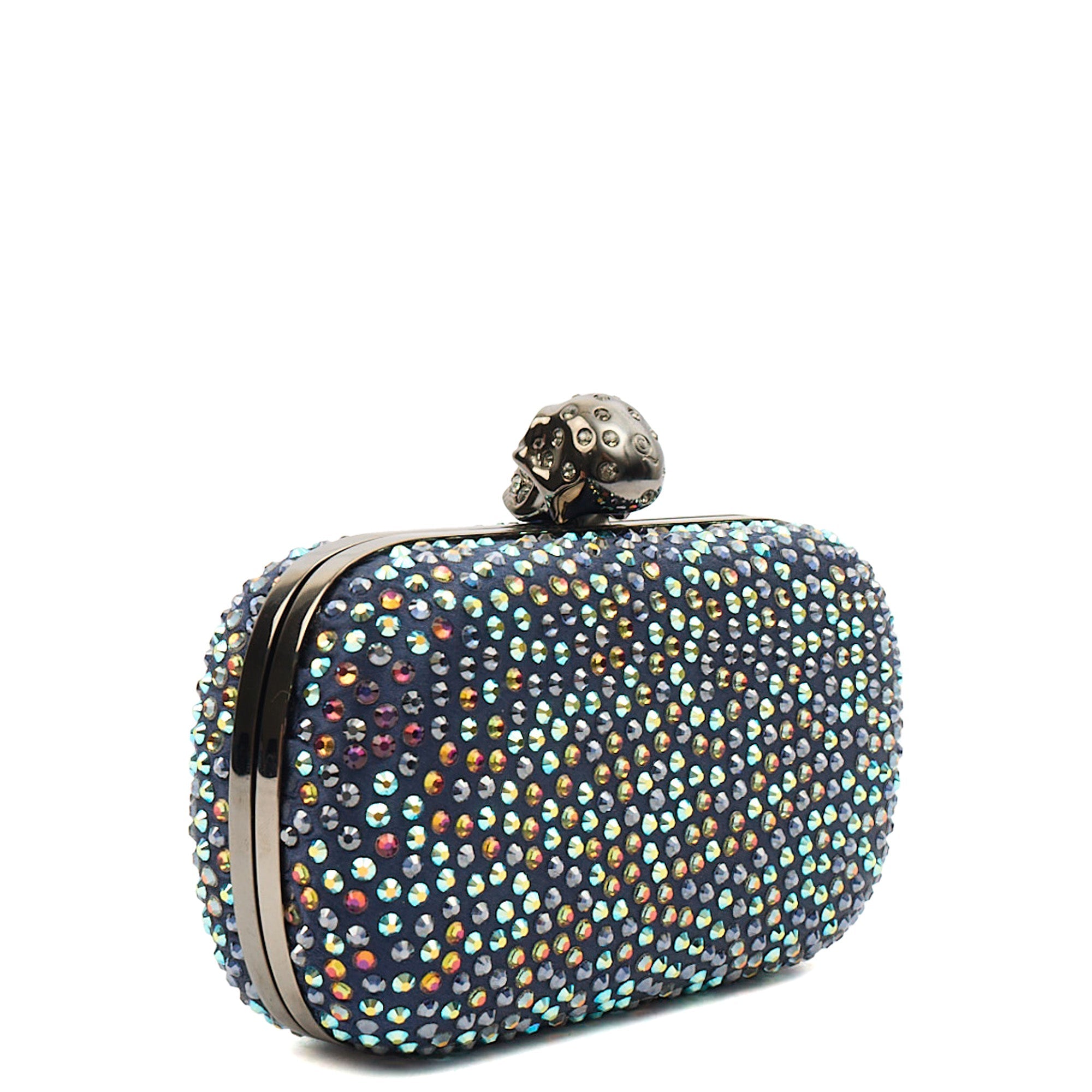 Alexander McQueen Clutch Box Clutch Skull in Blue, Fabric — Side View