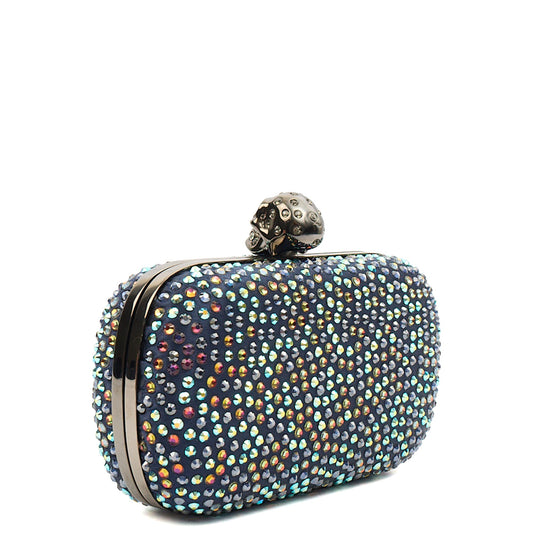 Alexander McQueen Clutch Box Clutch Skull in Blue, Fabric — Side View