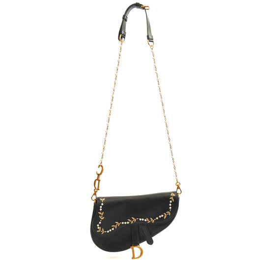 Christian Dior Mini Bag Mini Saddle in Black, Calfskin — Side View