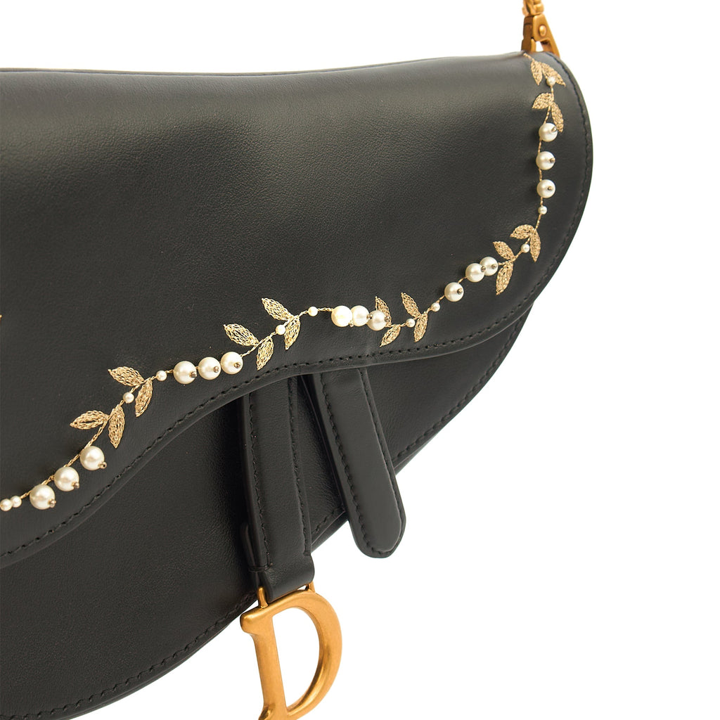 Christian Dior Mini Bag Mini Saddle in Black, Calfskin — Detail View