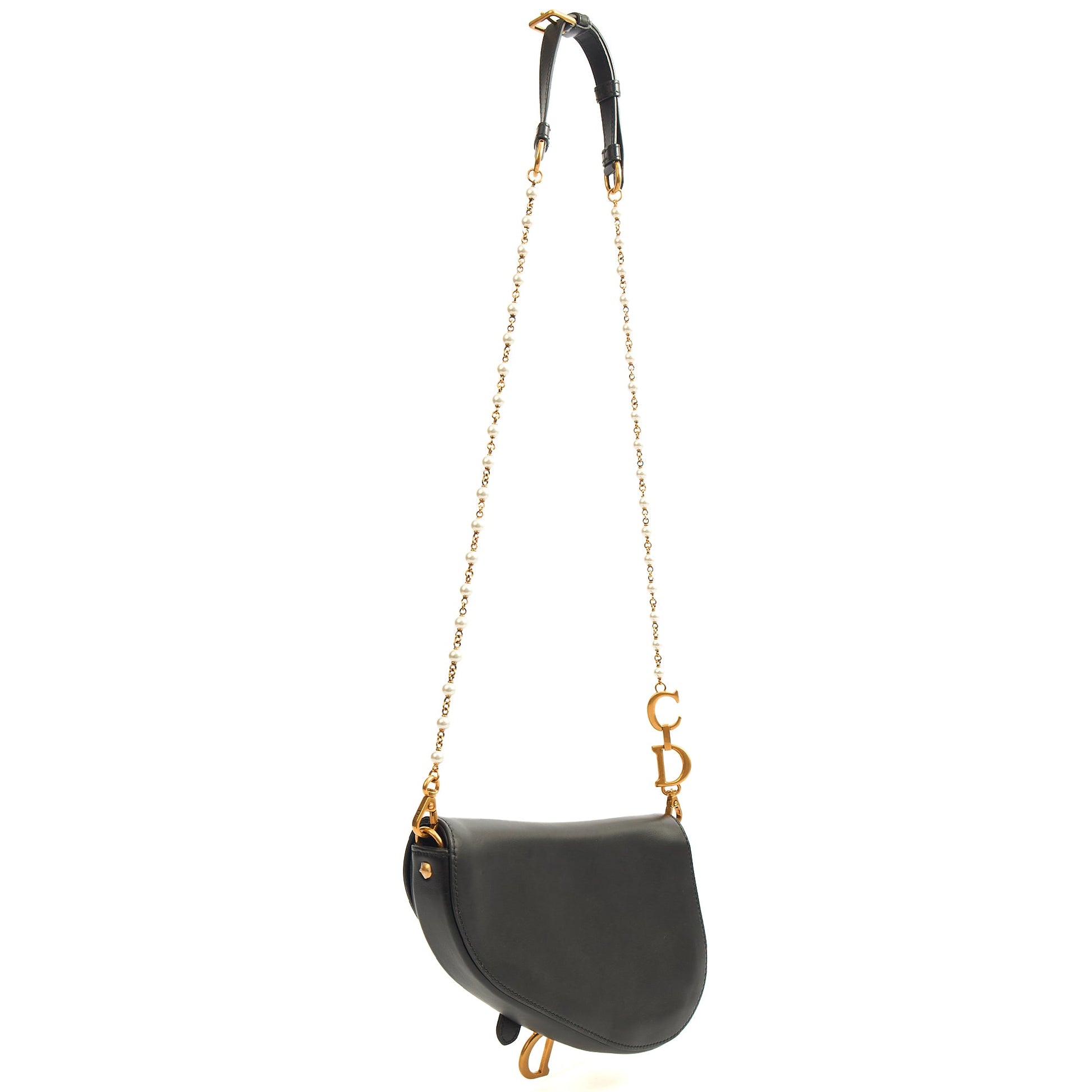 Christian Dior Mini Bag Mini Saddle in Black, Calfskin — Back View