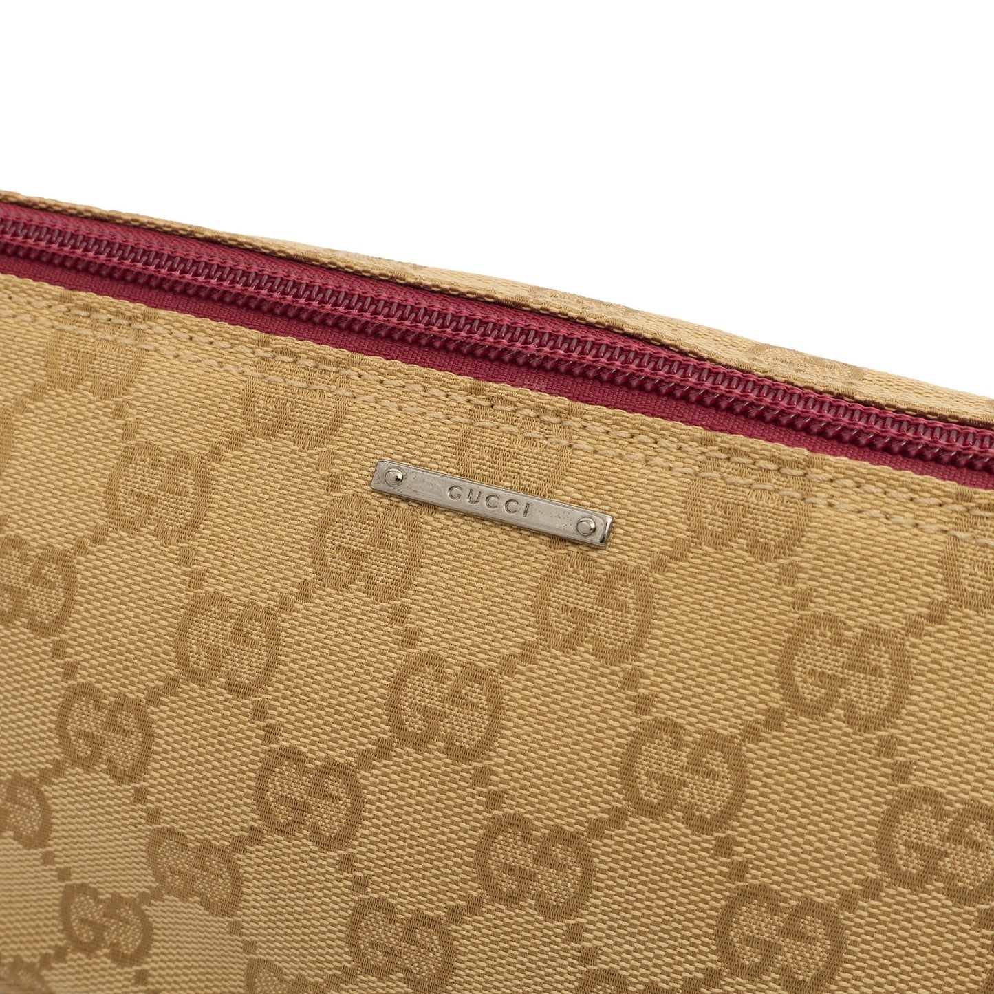 Gucci Shoulder Bag Boat Pochette in GG Supreme, Fabric — Lifestyle View