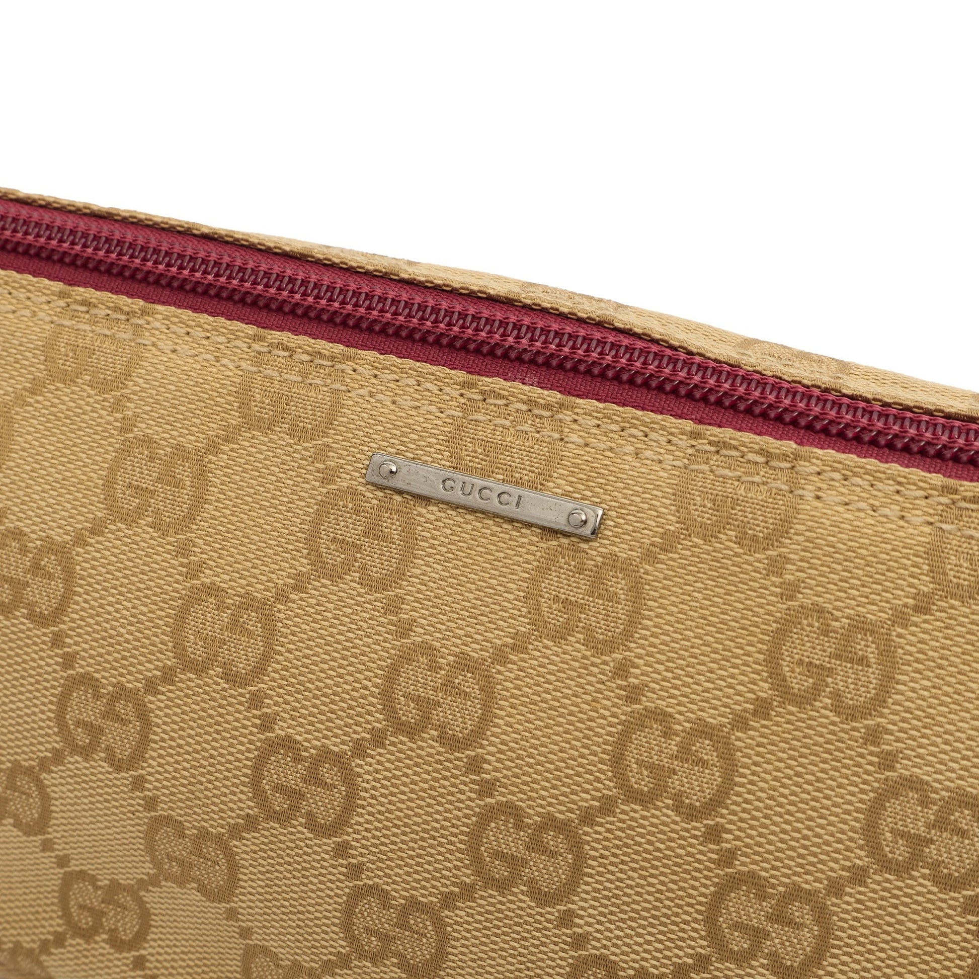 Gucci Shoulder Bag Boat Pochette in GG Supreme, Fabric — Lifestyle View