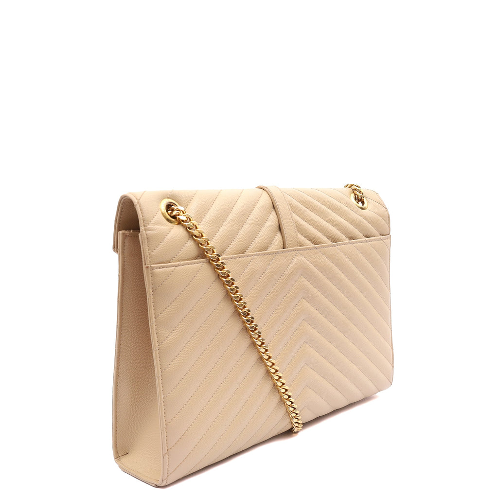 Saint Laurent Shoulder Bag Envelope - Large in Neutral, Calfskin Leather — Side View