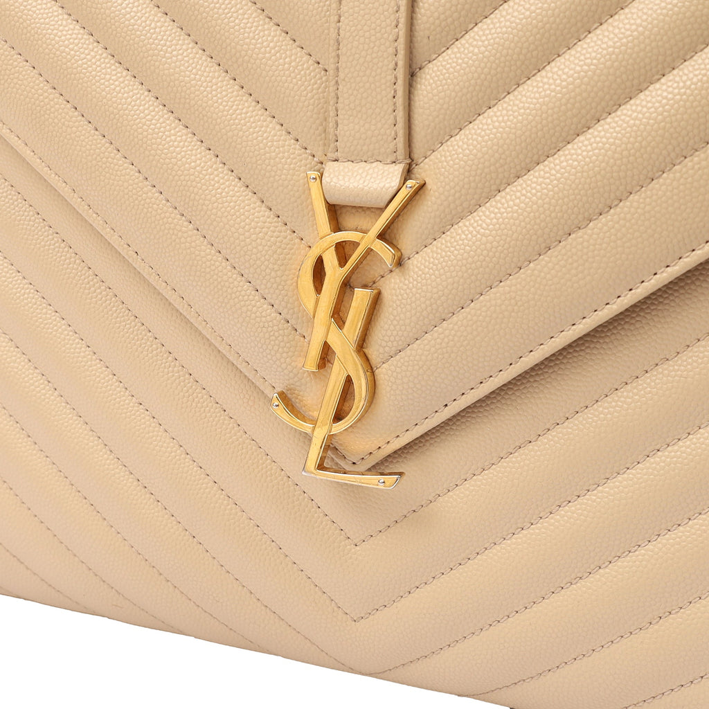Saint Laurent Shoulder Bag Envelope - Large in Neutral, Calfskin Leather — Lifestyle View