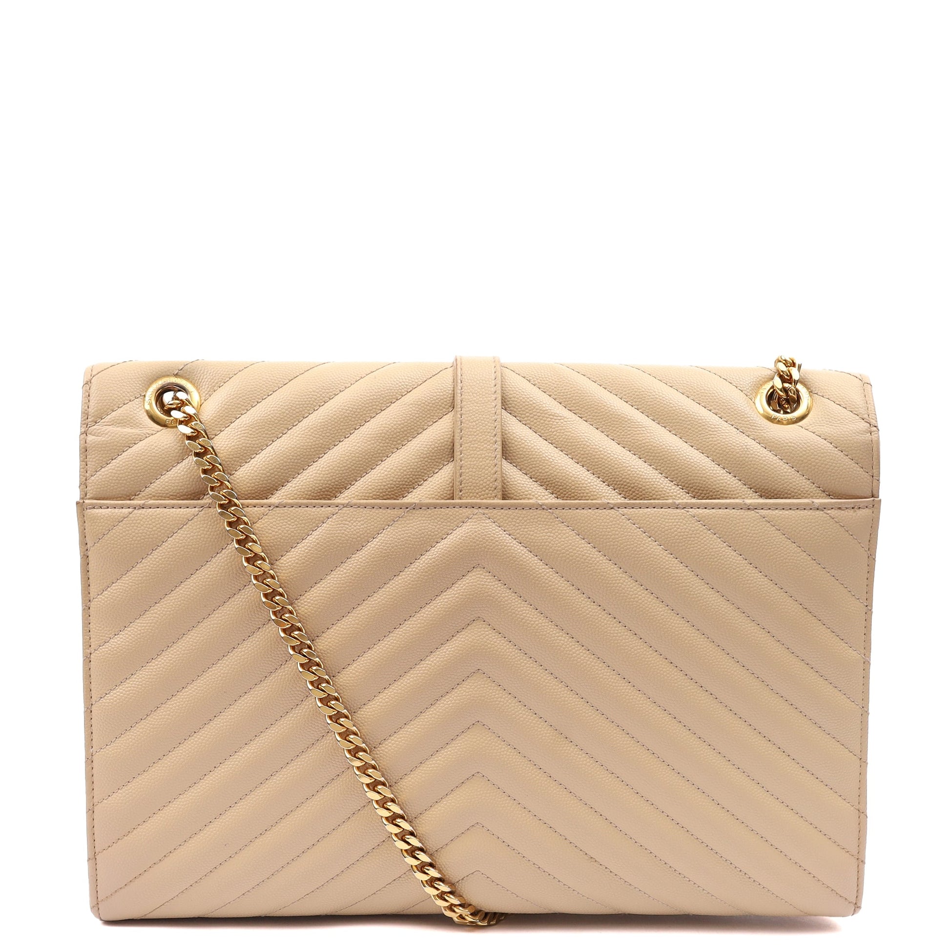Saint Laurent Shoulder Bag Envelope - Large in Neutral, Calfskin Leather — Back View