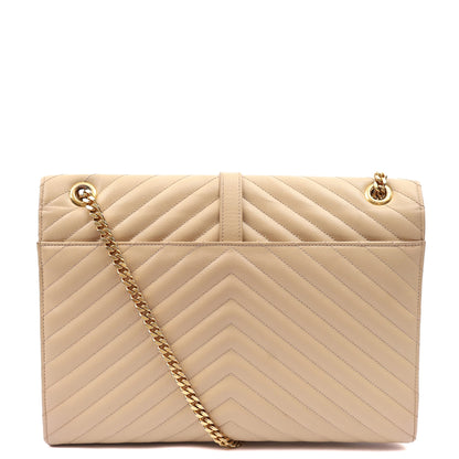 Saint Laurent Shoulder Bag Envelope - Large in Neutral, Calfskin Leather — Back View