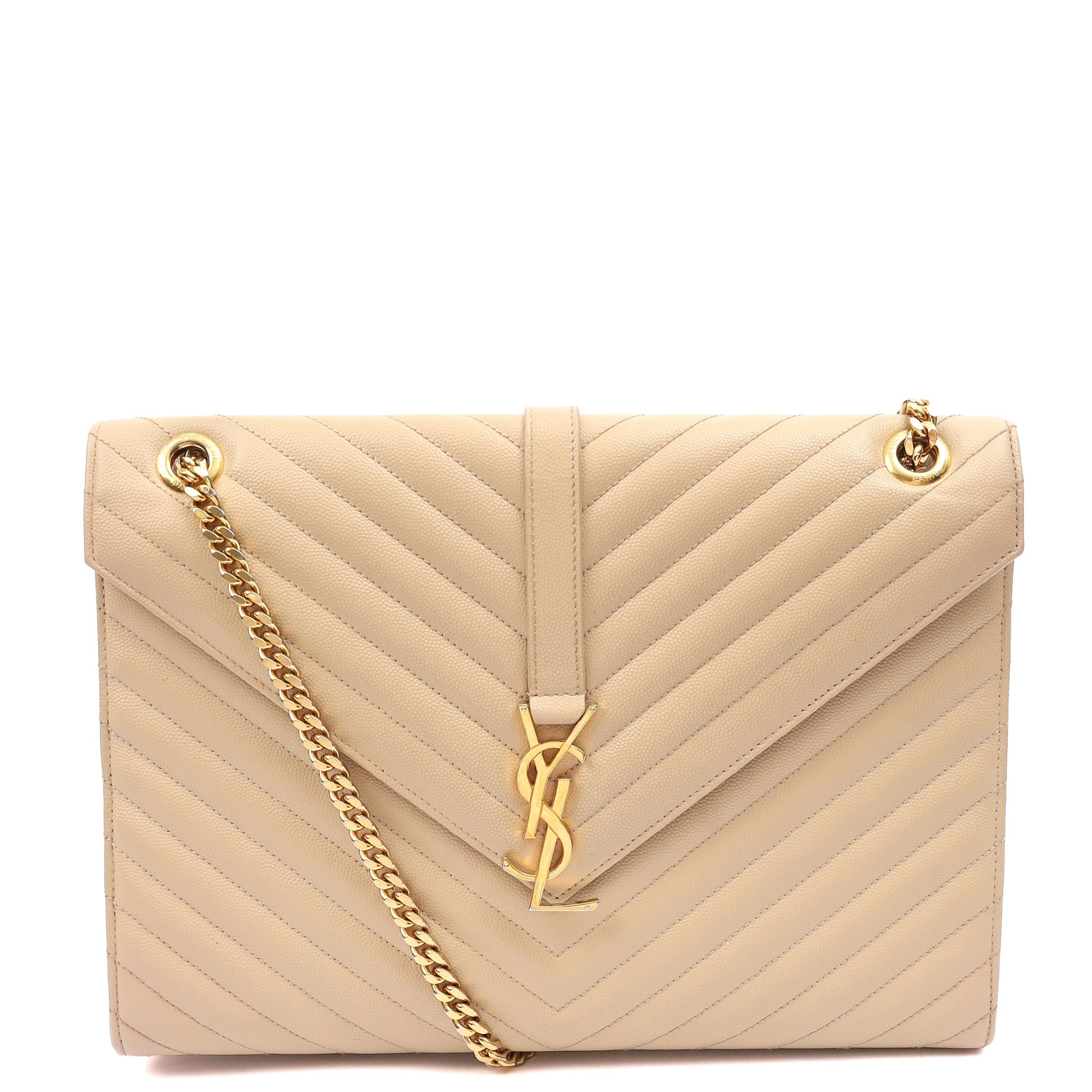 Saint Laurent Shoulder Bag Envelope - Large in Neutral, Calfskin Leather — Front View