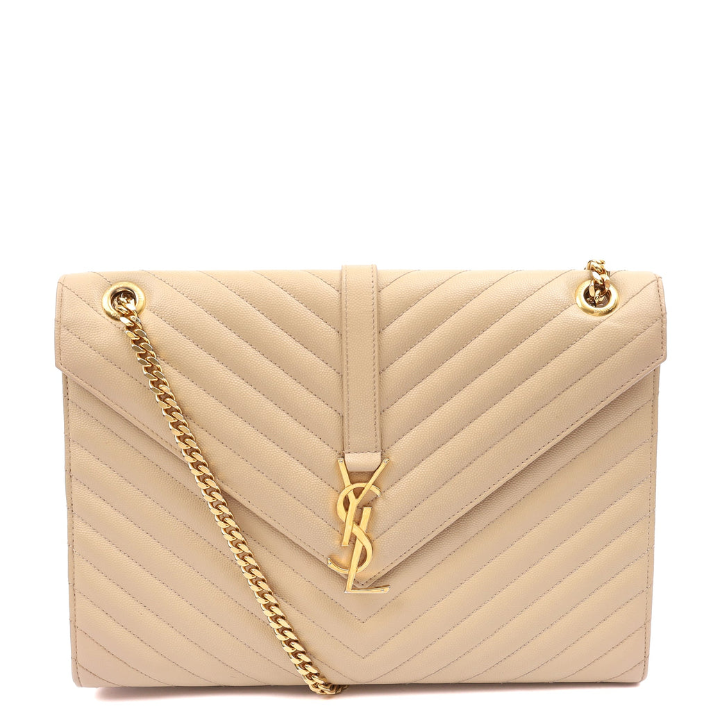 Saint Laurent Shoulder Bag Envelope - Large in Neutral, Calfskin Leather — Alternate View 7