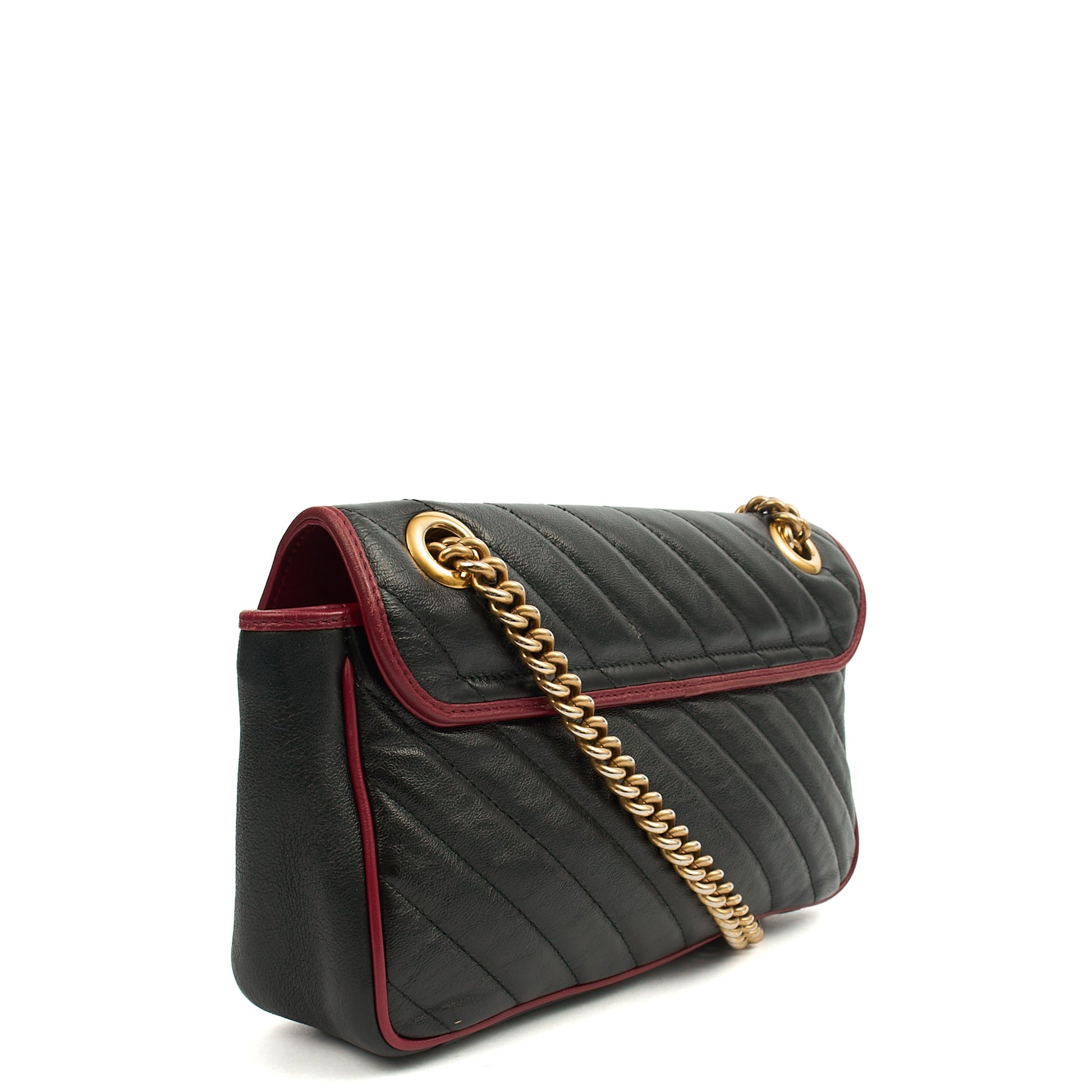 Gucci Shoulder Bag Marmont Shoulder Flap Bag - Medium in Black, Leather — Back View
