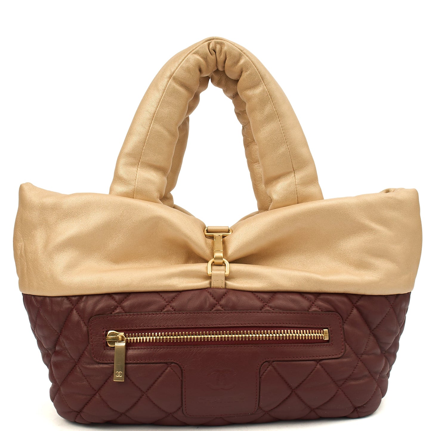 Chanel Top Handle Coco Cocoon in Metallic, Calfskin Leather — Front View