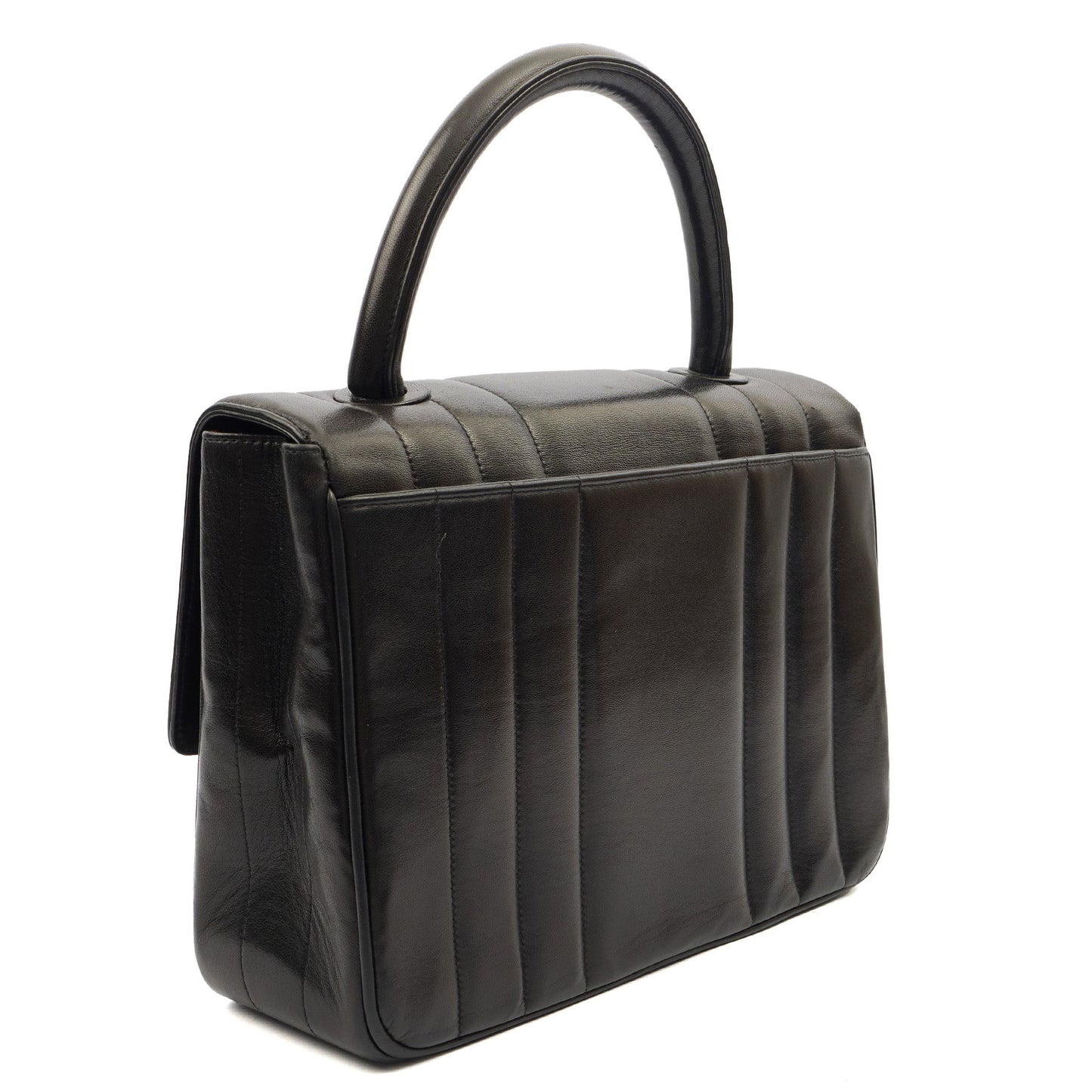 Chanel Top Handle Flap Bag With Top Handle in Black, Lambskin Leather — Back View