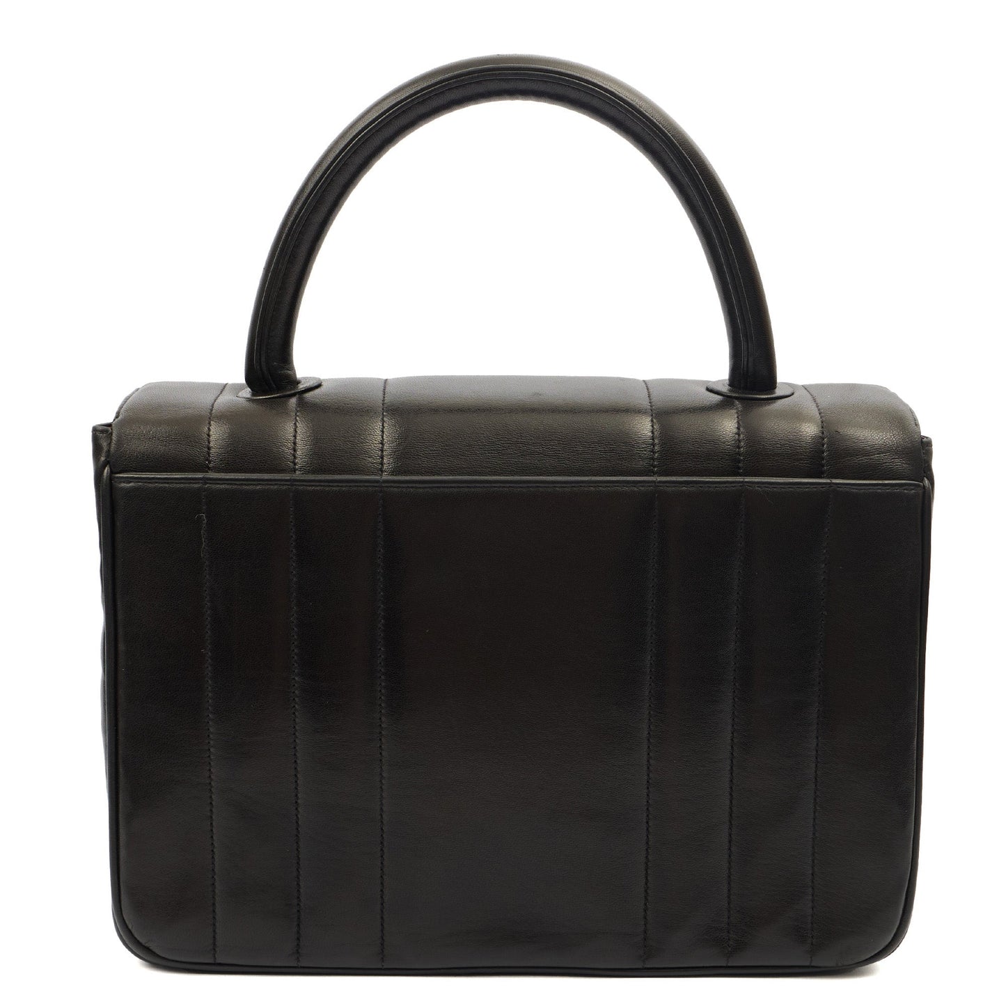 Chanel Top Handle Flap Bag With Top Handle in Black, Lambskin Leather — Top View