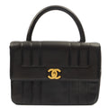 Chanel Top Handle Flap Bag With Top Handle in Black, Lambskin Leather — Front View