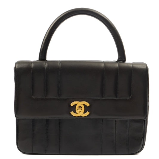 Chanel Top Handle Flap Bag With Top Handle in Black, Lambskin Leather — Front View