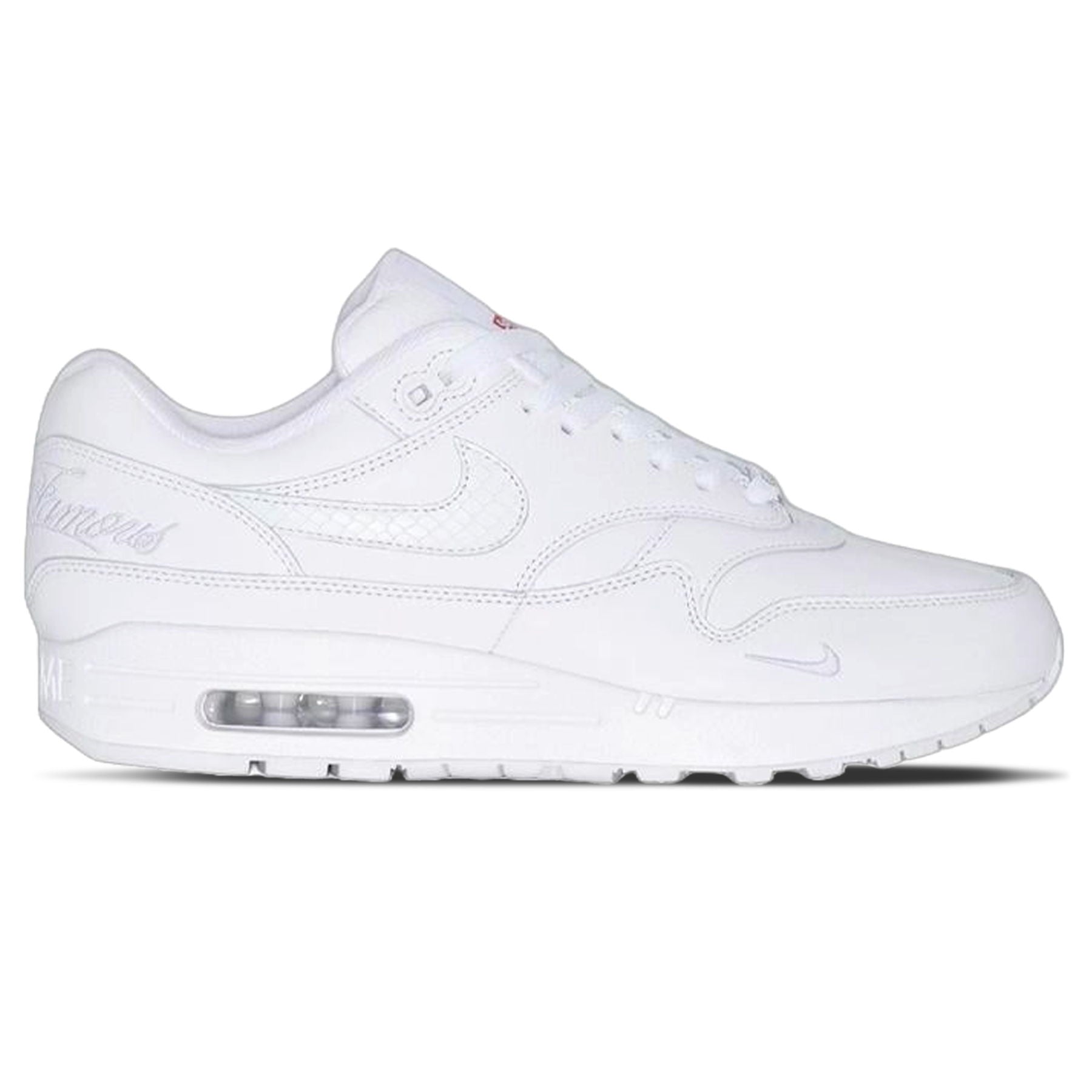 Nike x Supreme Air Max 1 '87 SP 'Triple White' — UK 3 | EU 35.5 | US 3.5 — Side View