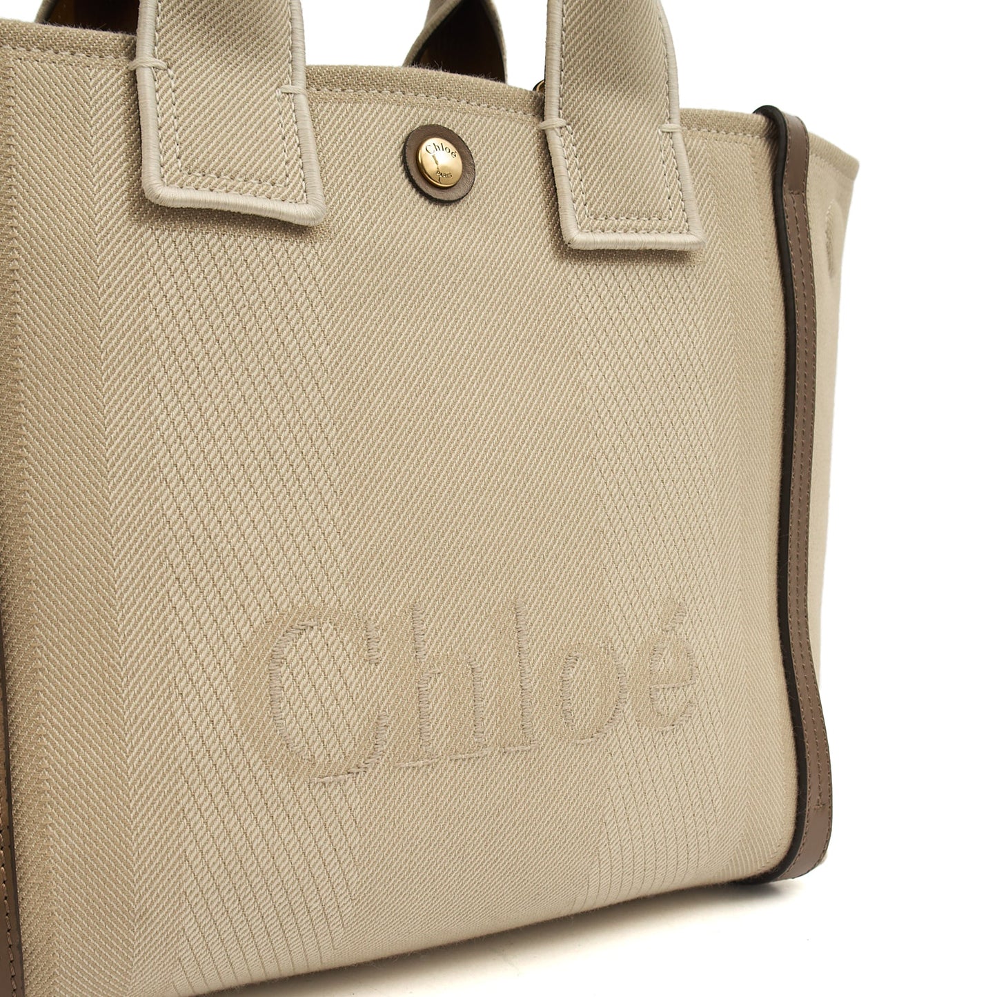 Chloe Tote Carry Small Tote in Neutral, Canvas — Side View
