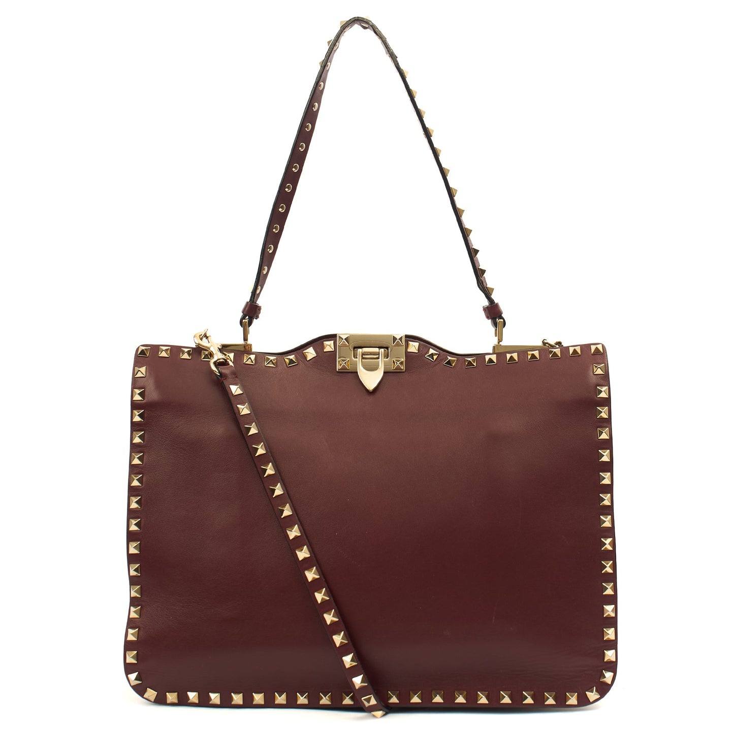 Valentino Tote Rockstud Tote Small in Red, Leather — Front View