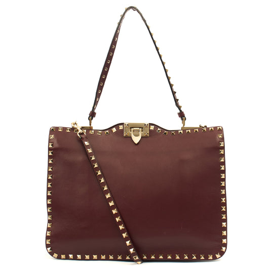 Valentino Tote Rockstud Tote Small in Red, Leather — Front View