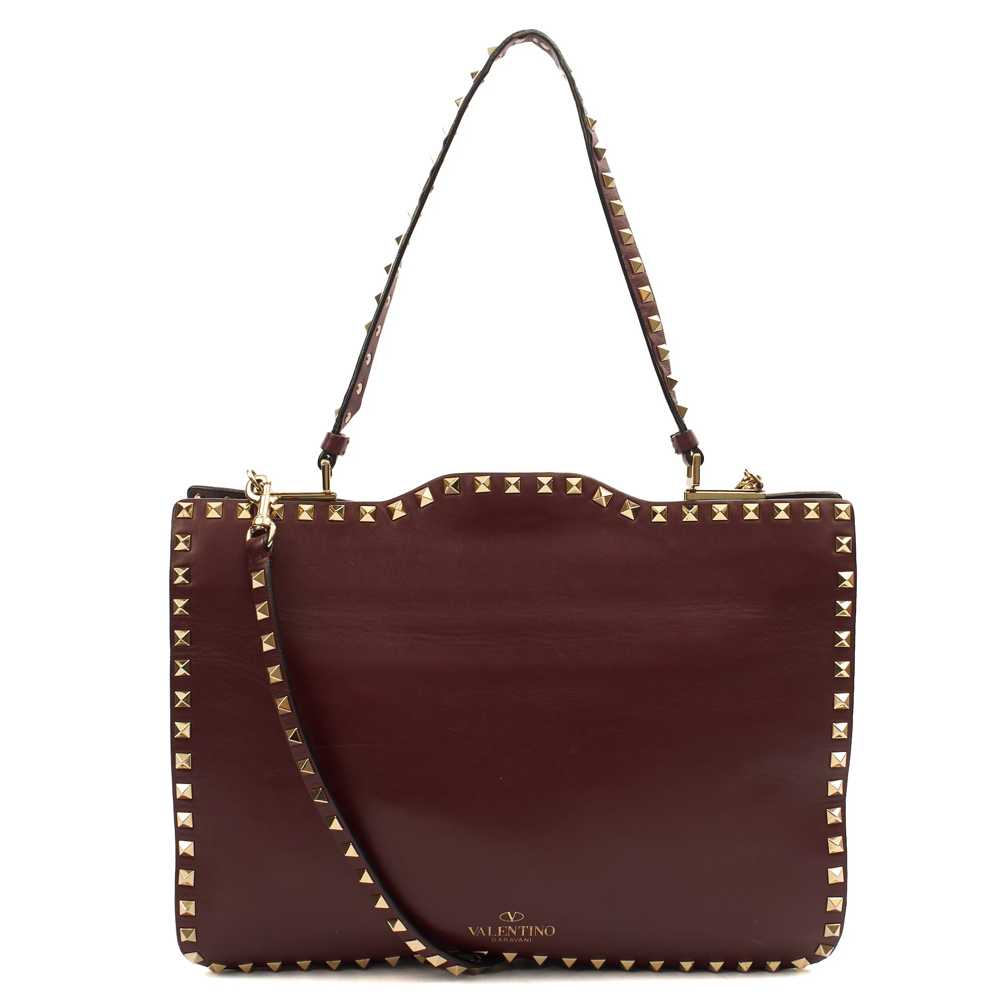 Valentino Tote Rockstud Tote Small in Red, Leather — Back View