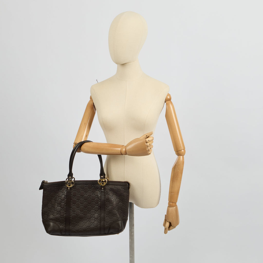 Gucci Tote Lovely Heart GG Interlocking Tote in Brown, Guccissima — Side View