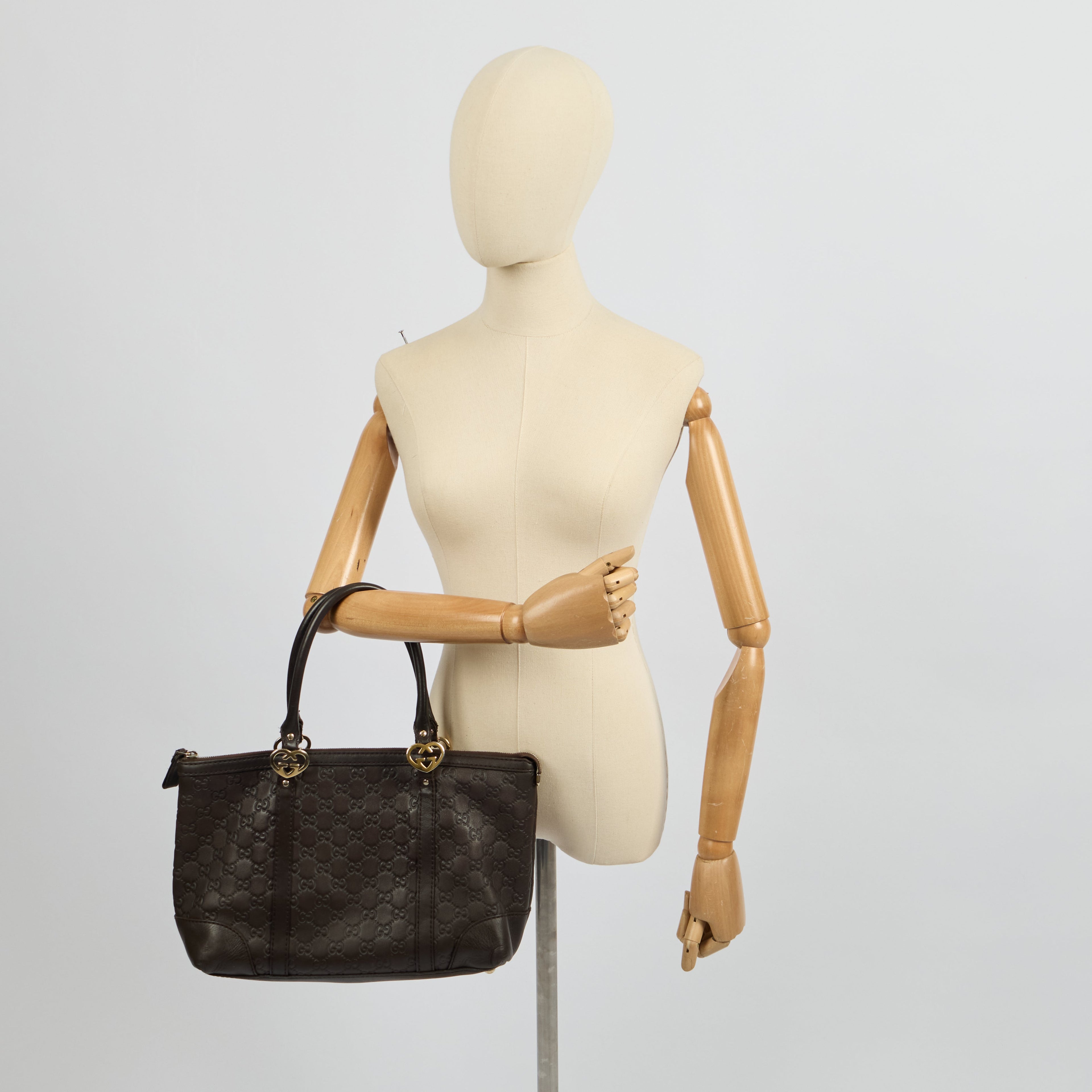 Gucci Tote Lovely Heart GG Interlocking Tote in Brown, Guccissima — Side View
