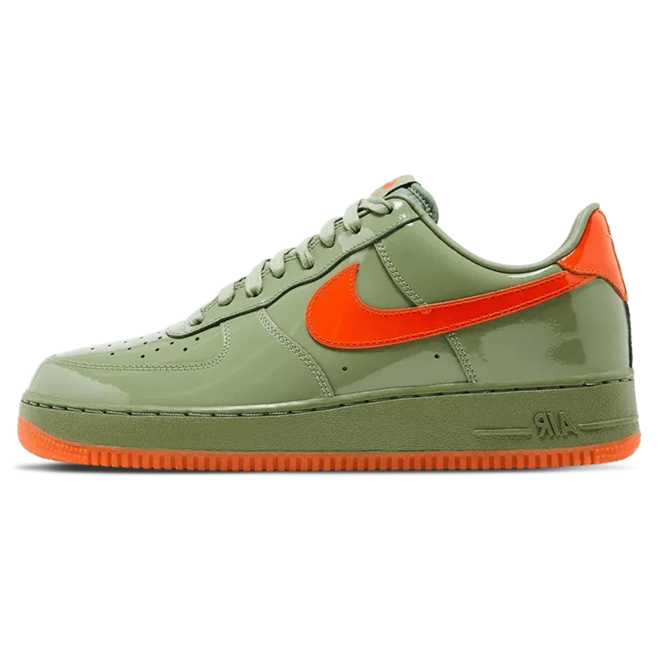 Nike Air Force 1 Low '07 Premium 'Oil Green Safety Orange' — UK 3 | EU 35.5 | US 3.5 — Front View